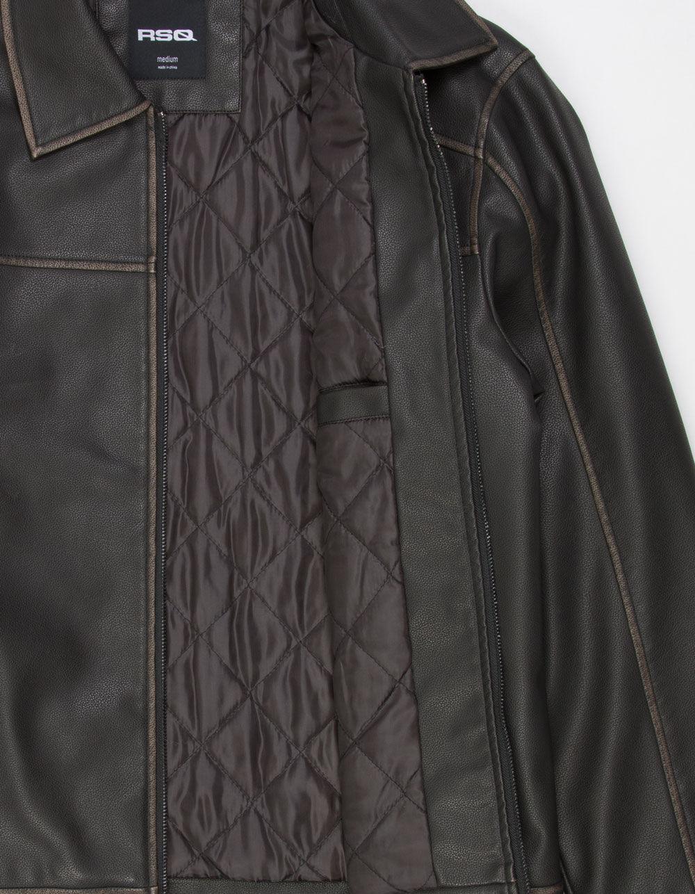 RSQ Mens Vegan Leather Jacket - BROWN Product Image