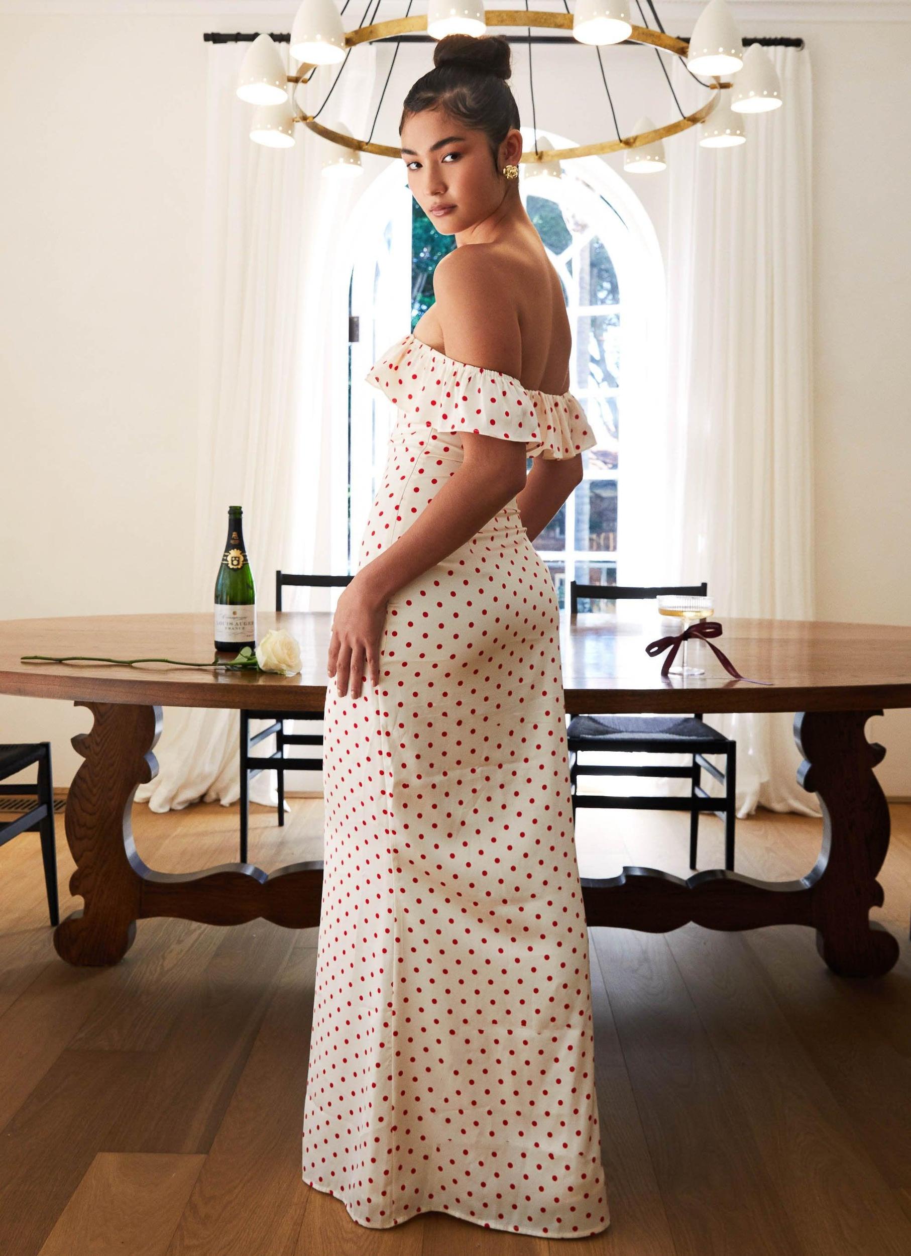 Scarlet Cherry Maxi Dress - Red Polka Dot Product Image