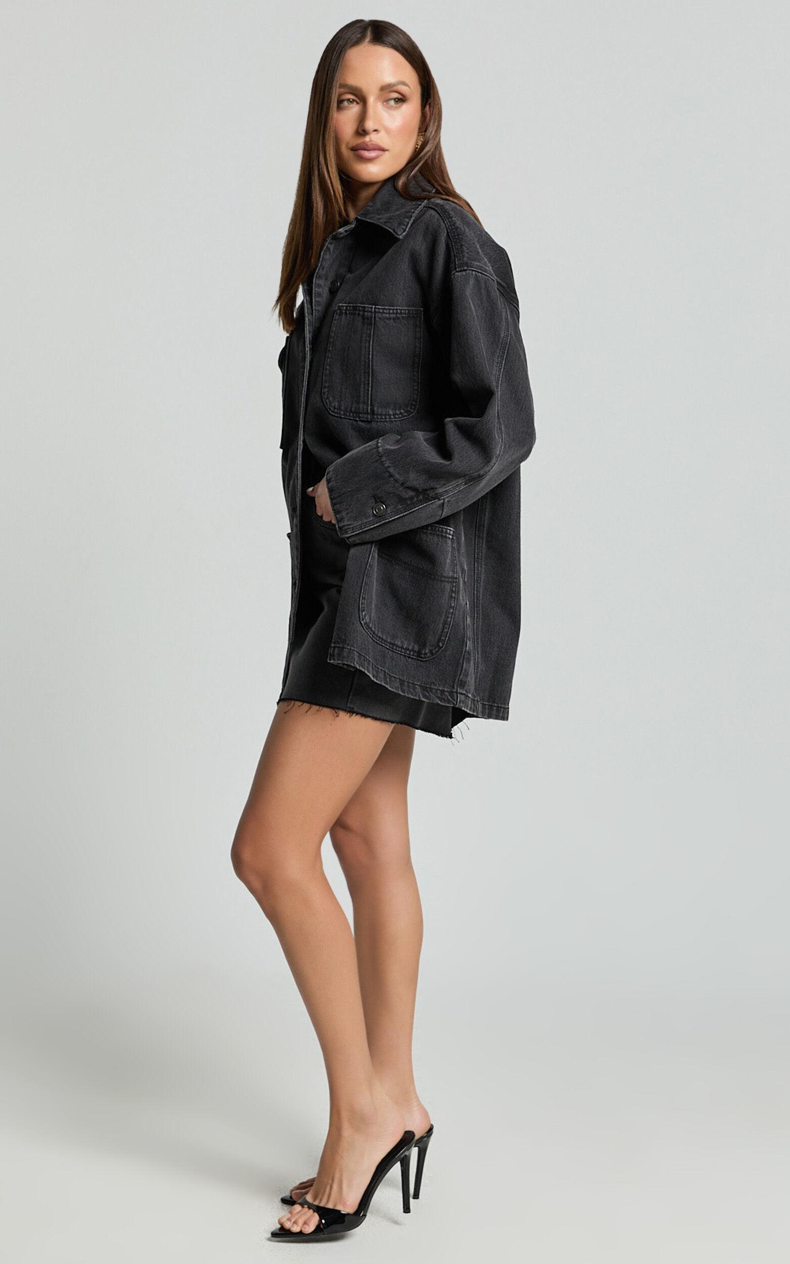 Harlow Jacket - Oversized Long Sleeve Denim Jacket in Black Wash Product Image