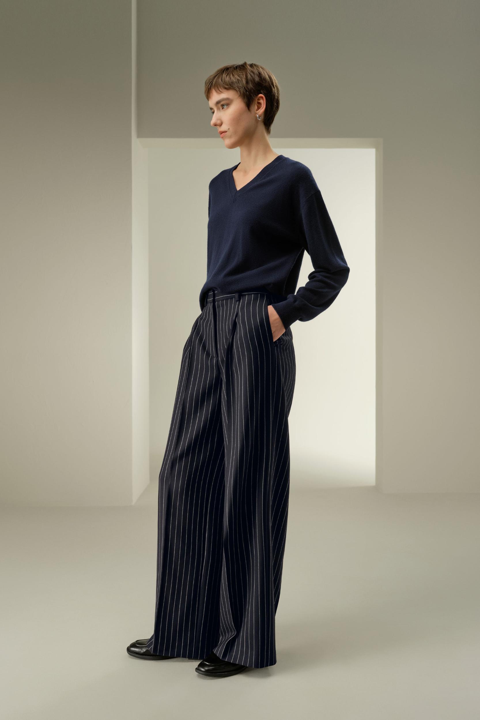 Wool-Blend Wide-Leg Stripe Pants Product Image