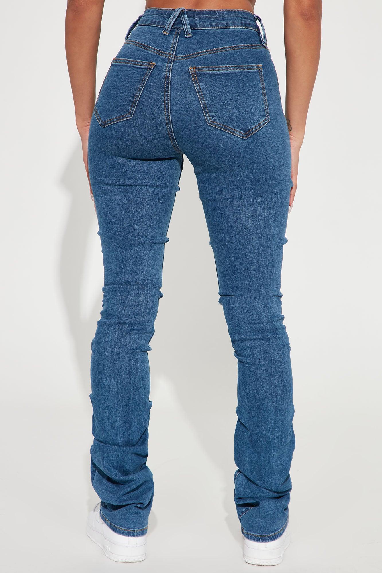 See Me High Rise Stacked Straight Leg Jeans - Medium Blue Wash Product Image