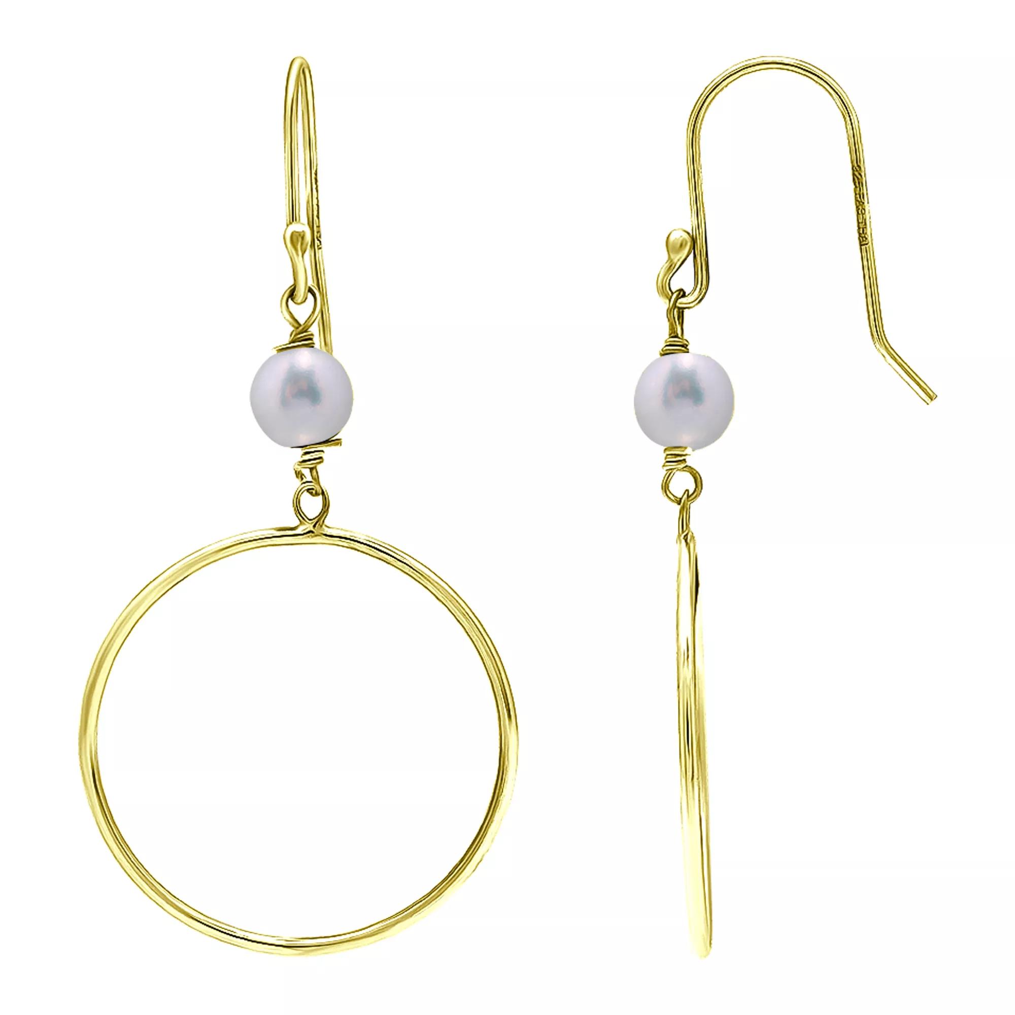 Aleure Precioso Sterling Silver Freshwater Cultured Pearl Hoop Drop Earrings, Women's, Gold Tone Product Image