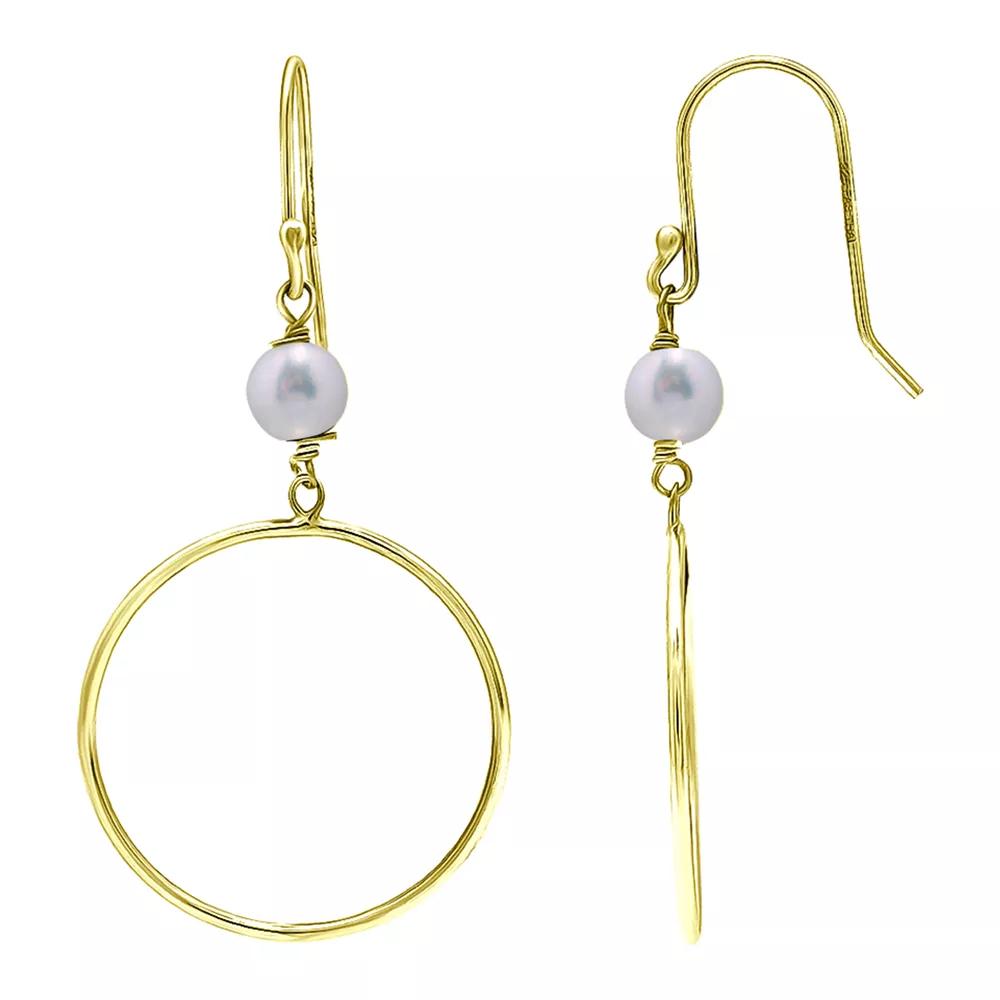 Aleure Precioso Sterling Silver Freshwater Cultured Pearl Hoop Drop Earrings, Women's, Gold Tone Product Image