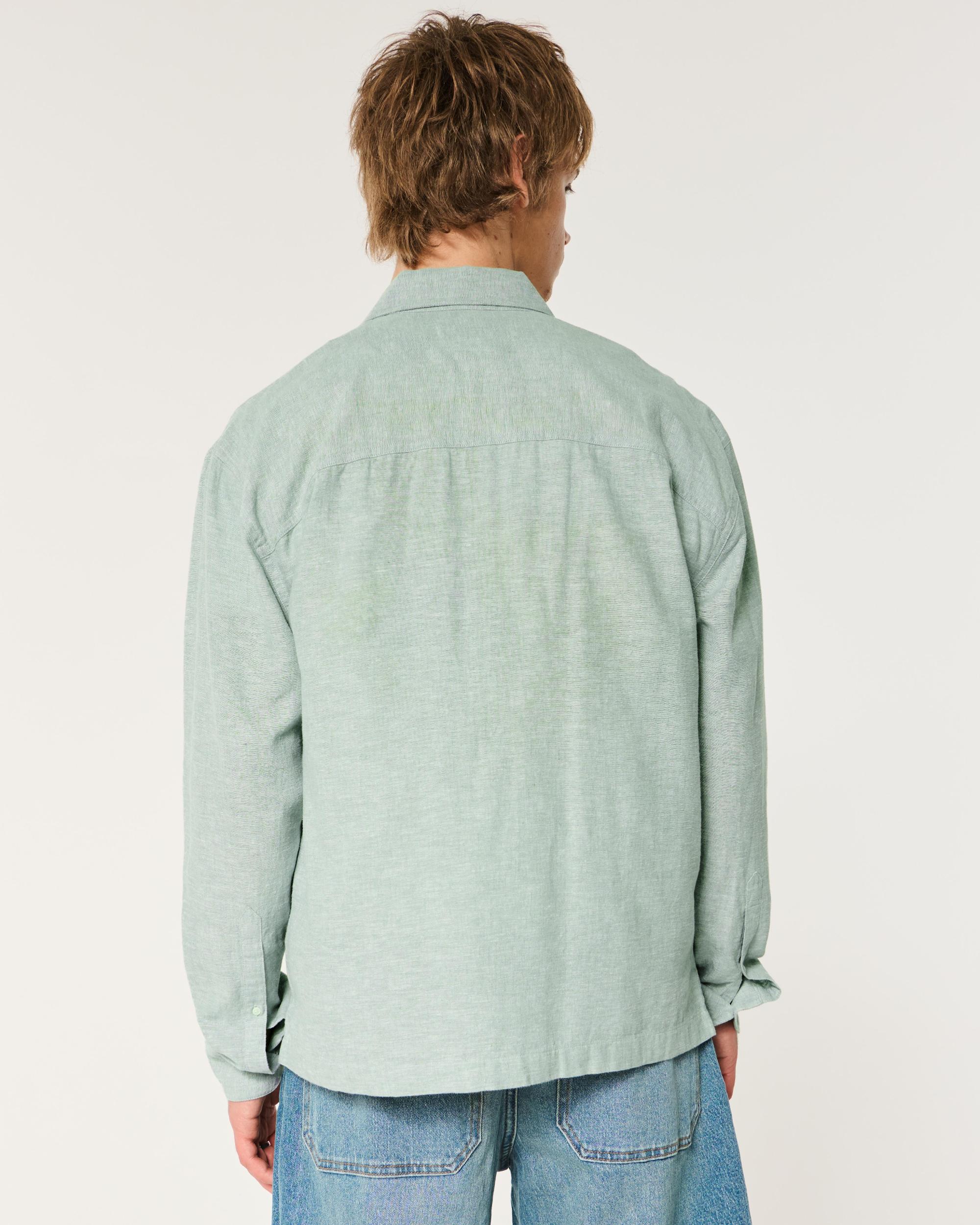 Linen-Blend Button-Through Shirt Product Image
