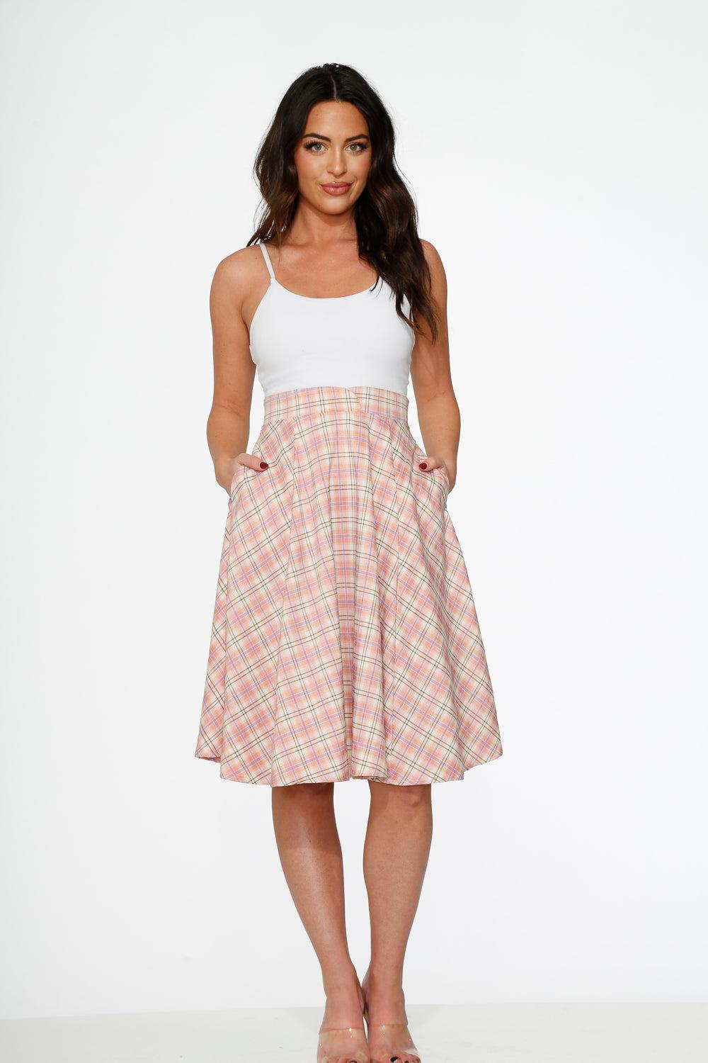Pink Plaid Swing Skirt Product Image