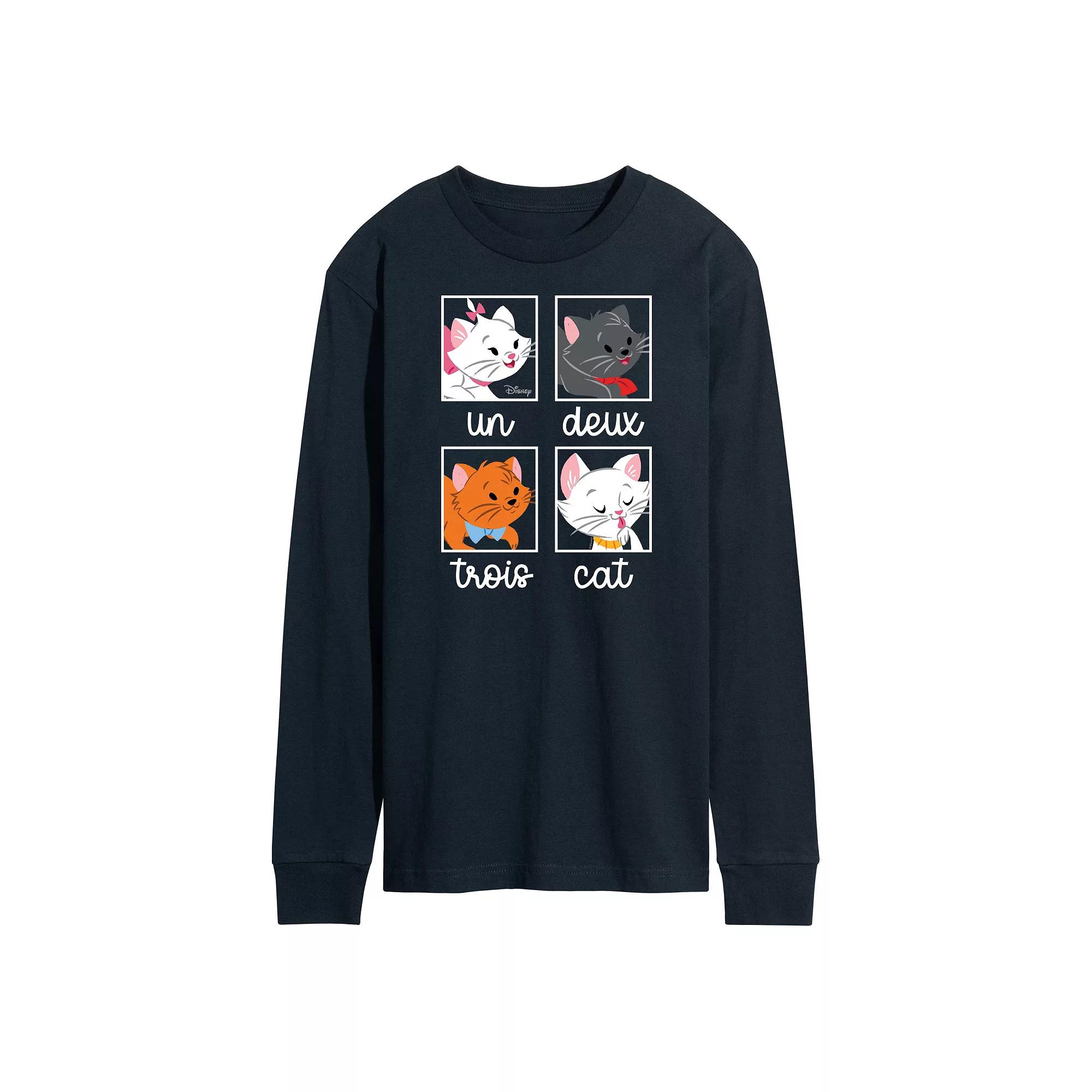 Disney's The Aristocats Men's Un Deux Trois Cat Long Sleeve Graphic Tee,  Product Image