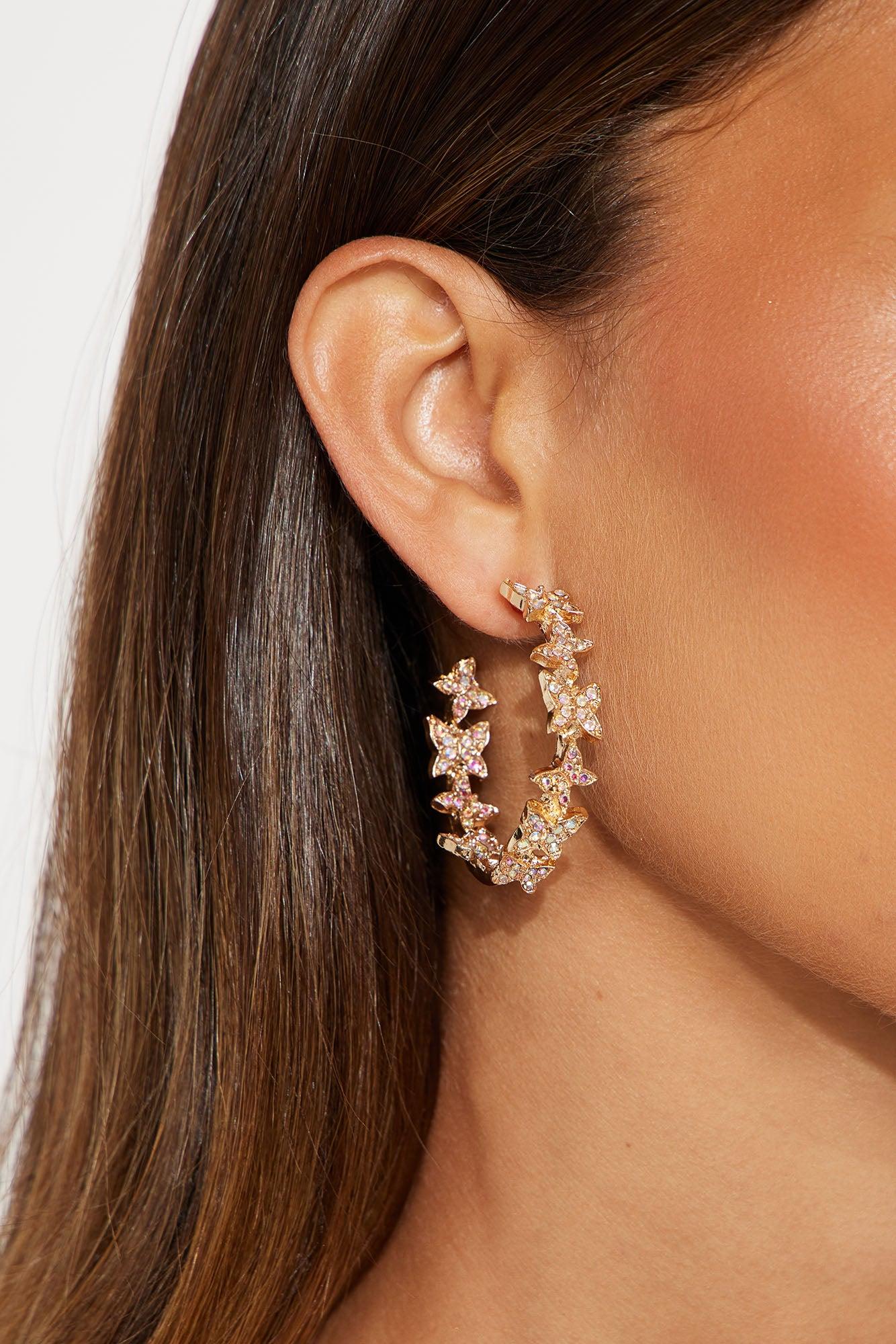 Pretty Lady Rhinestone Hoop Earrings - Gold Female Product Image