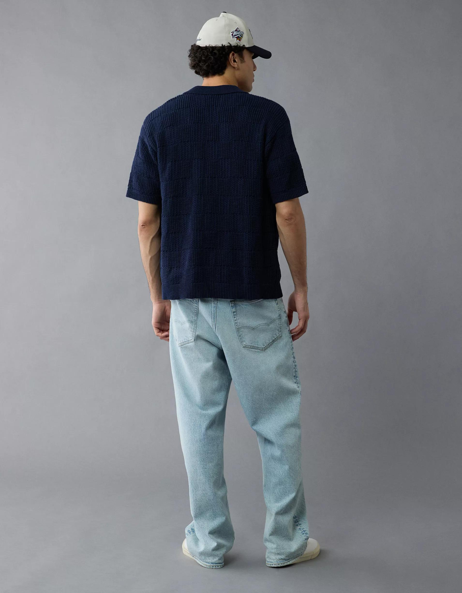 AE Weekend Checkerboard Button-Up Sweater Polo Shirt Product Image