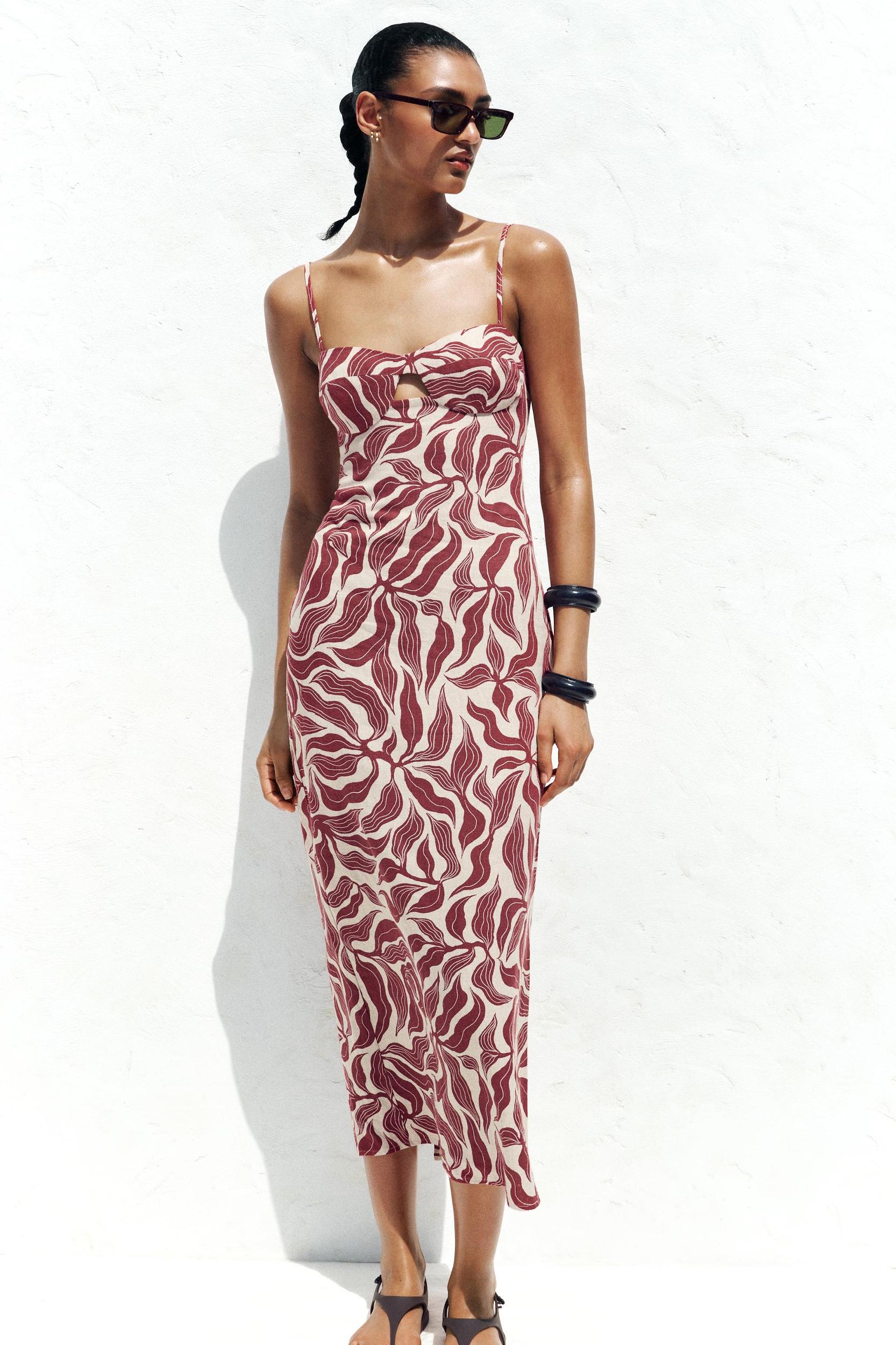 PRINTED RUSTIC LINEN MIDI DRESS Product Image