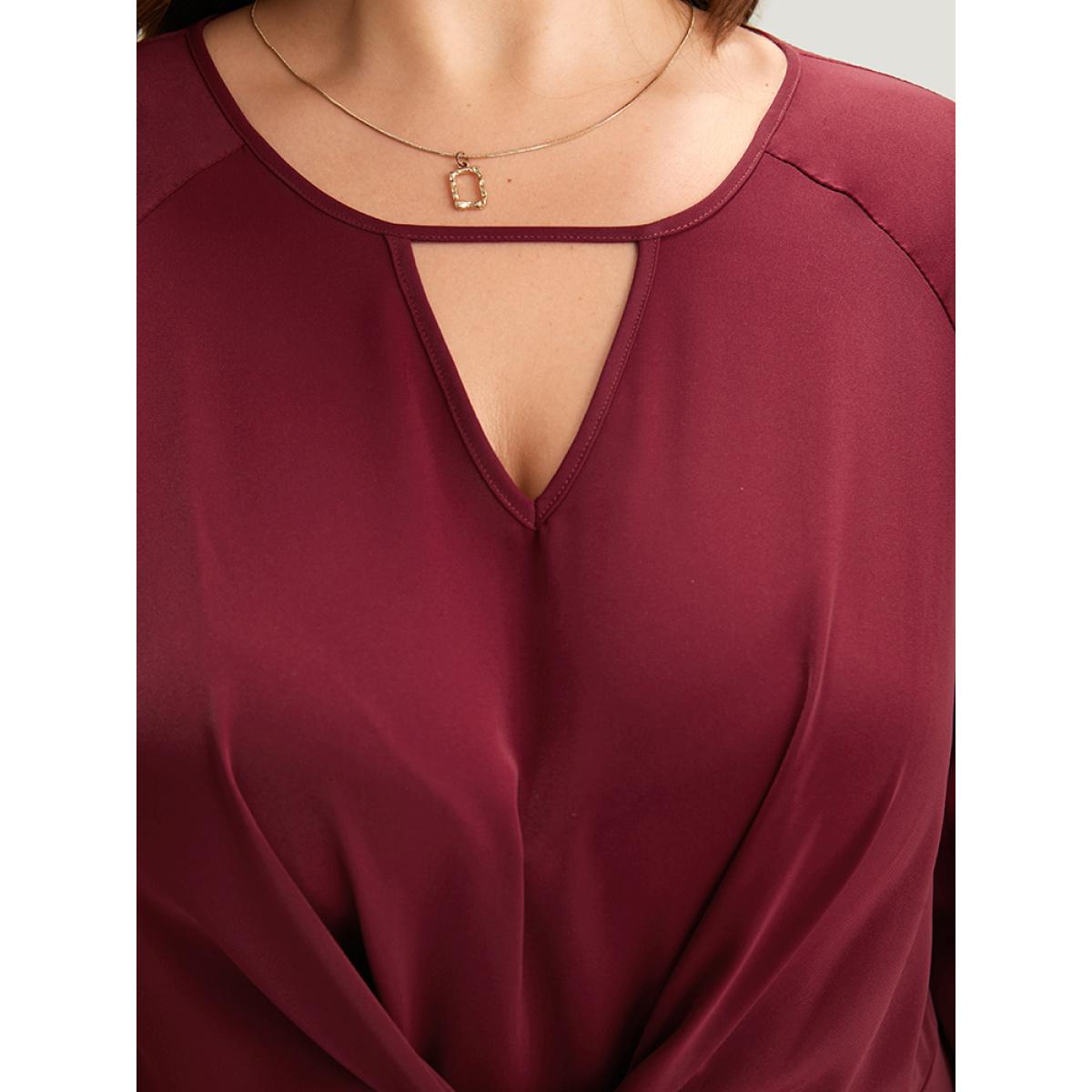 Plus Size Scarlet Anti-Wrinkle Twist Front Keyhole Ties Blouse Women Office Long Sleeve Keyhole Cut-Out Work Blouses BloomChic 18-20/2X Product Image
