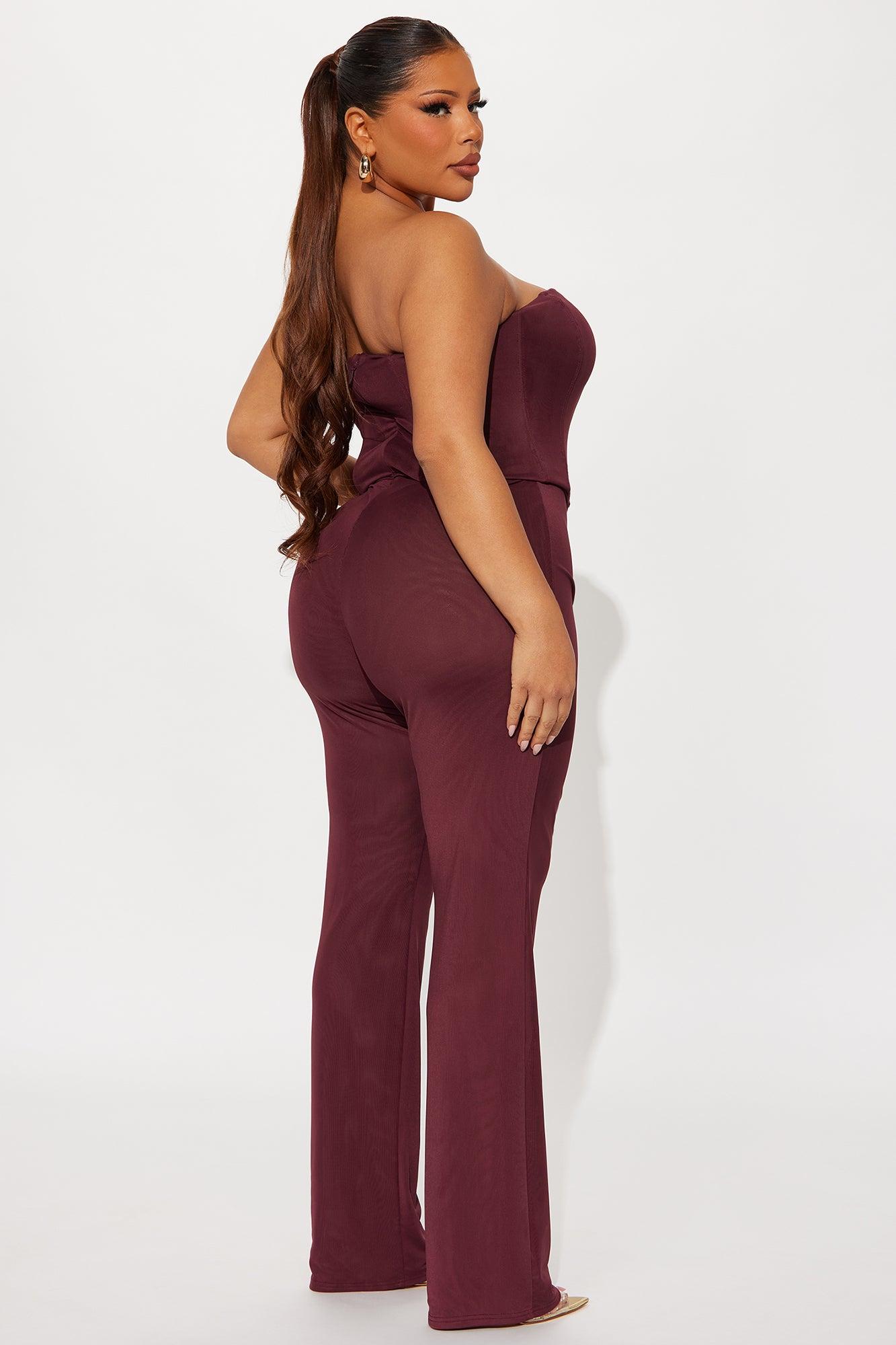Martina Mesh Double Lined Straight Leg Jumpsuit - Burgundy Female Product Image