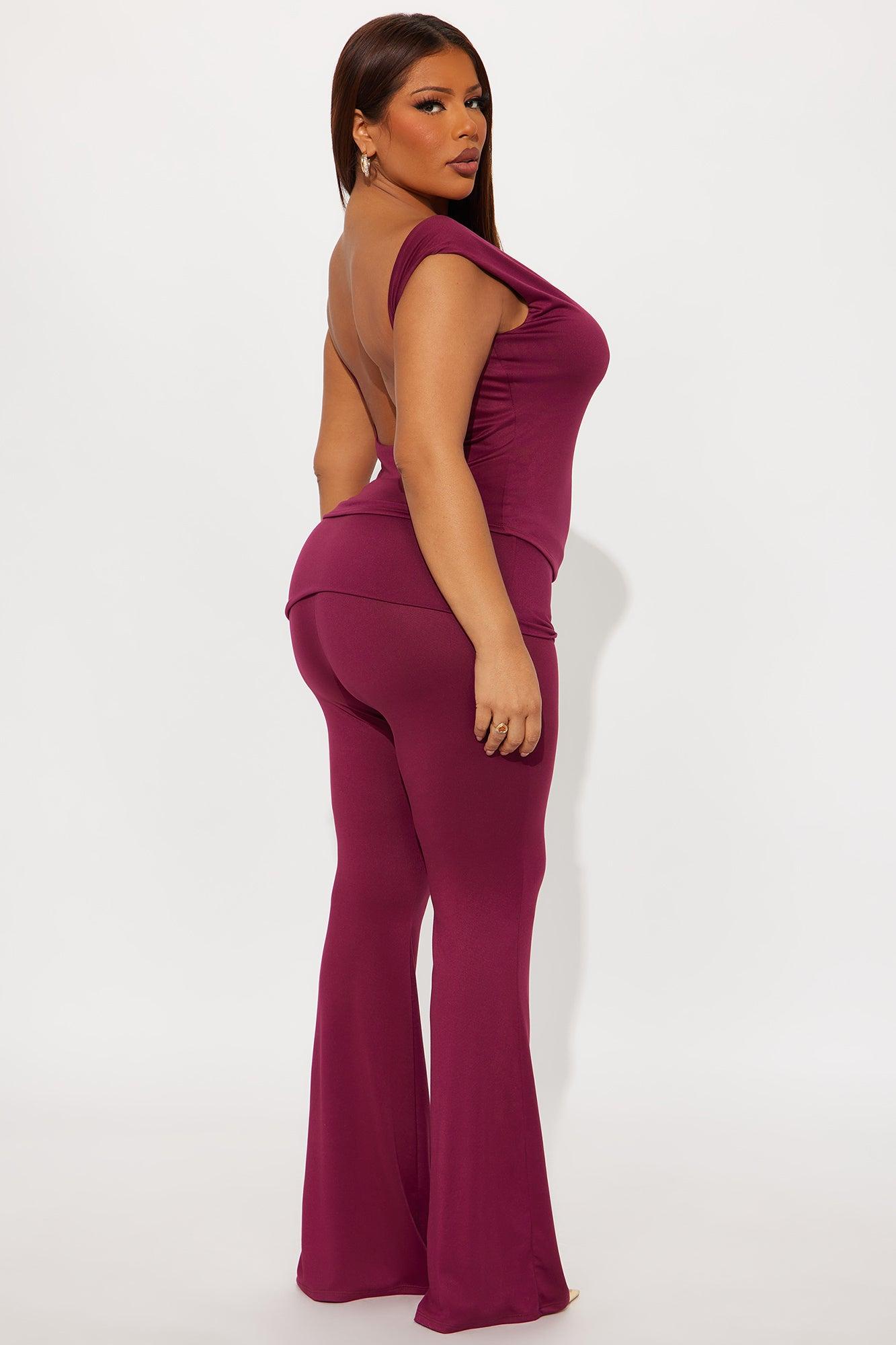 Looking Back Backless Pant Set - Burgundy Female Product Image