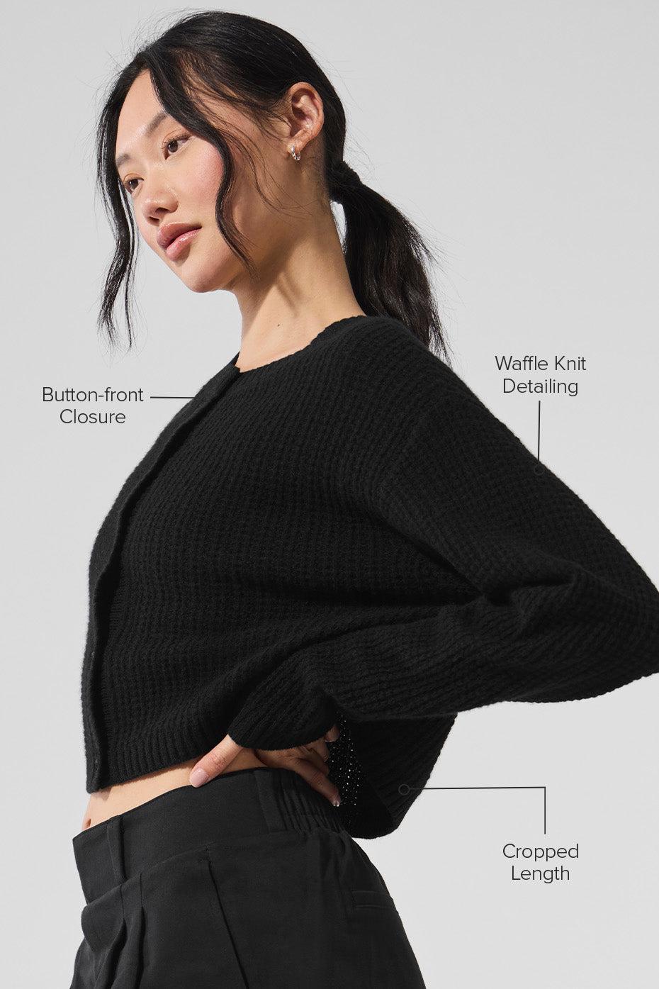 Cashmere Plush Waffle Cardigan - Black Product Image