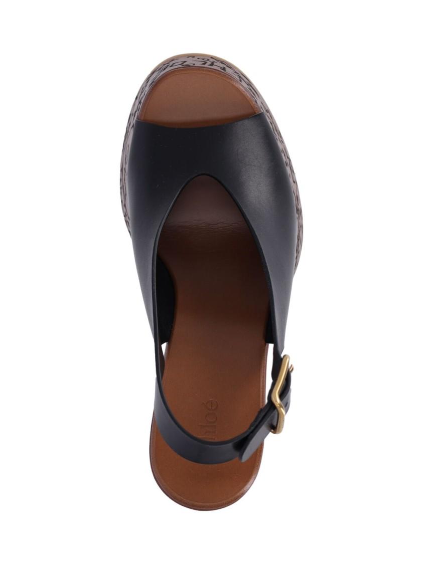 CHLOÉ Maxime Leather Slingback Platform Wedge Sandals In Black Product Image