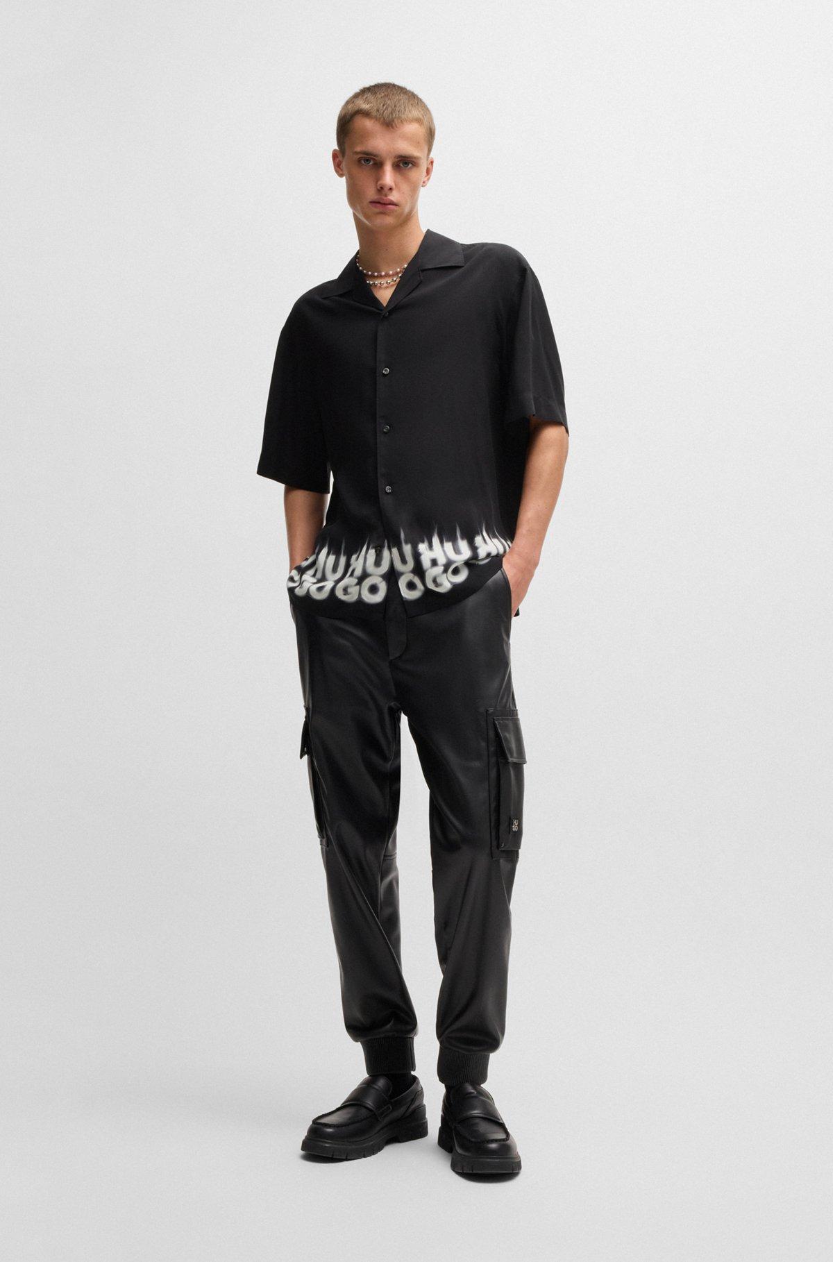 Oversize-fit shirt with smoke logo-print hem Product Image