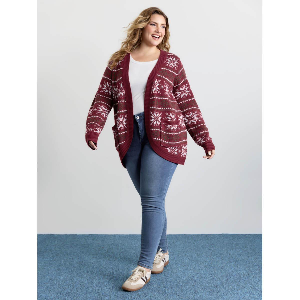 Plus Size Holiday Curvy Hem Ribbed Knit Cardigan Scarlet Women Leisure Loose Long Sleeve Casual Cardigans BloomChic 10/M Product Image