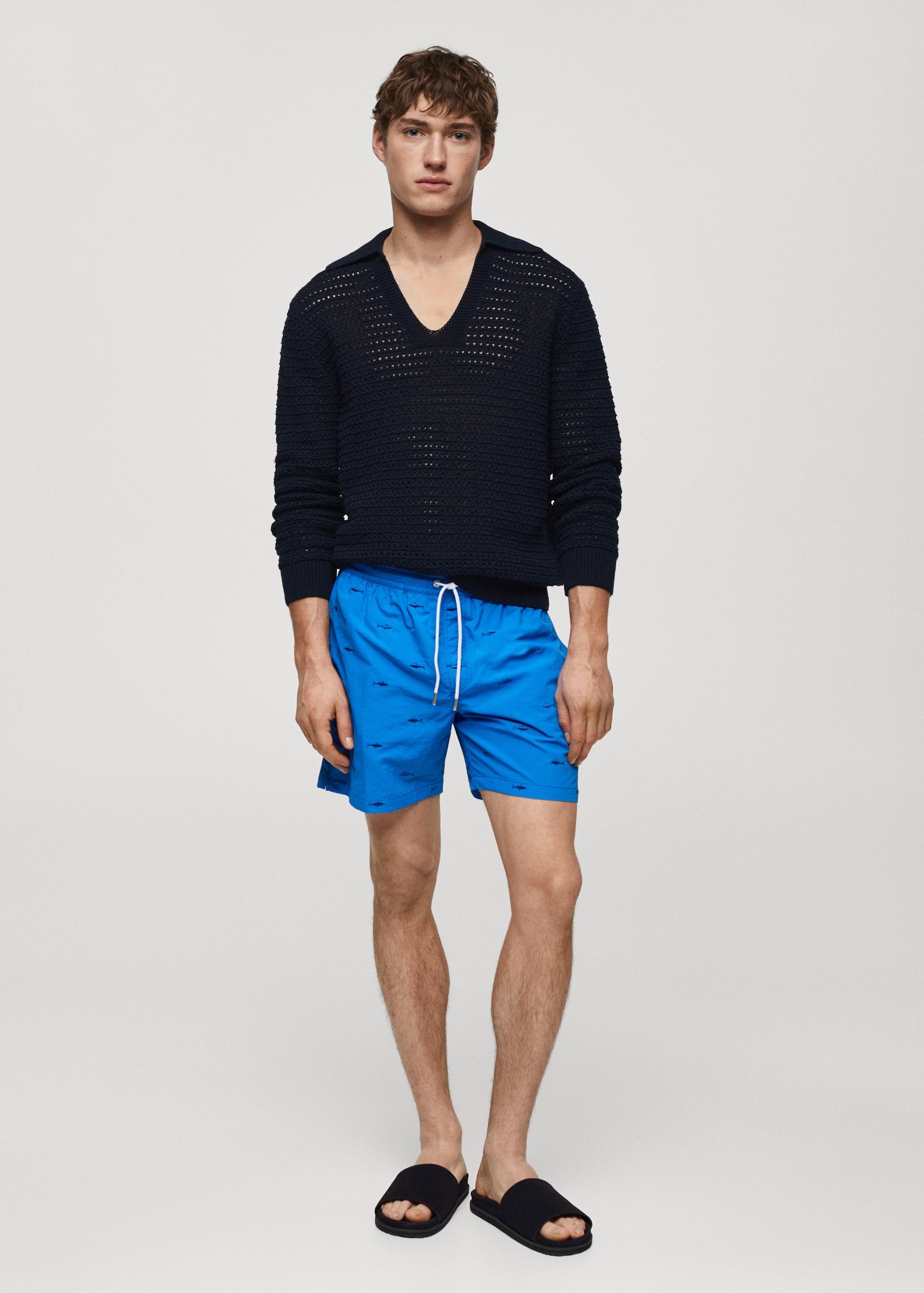 Lace fish-embroidered swimsuit - Men | MANGO USA Product Image