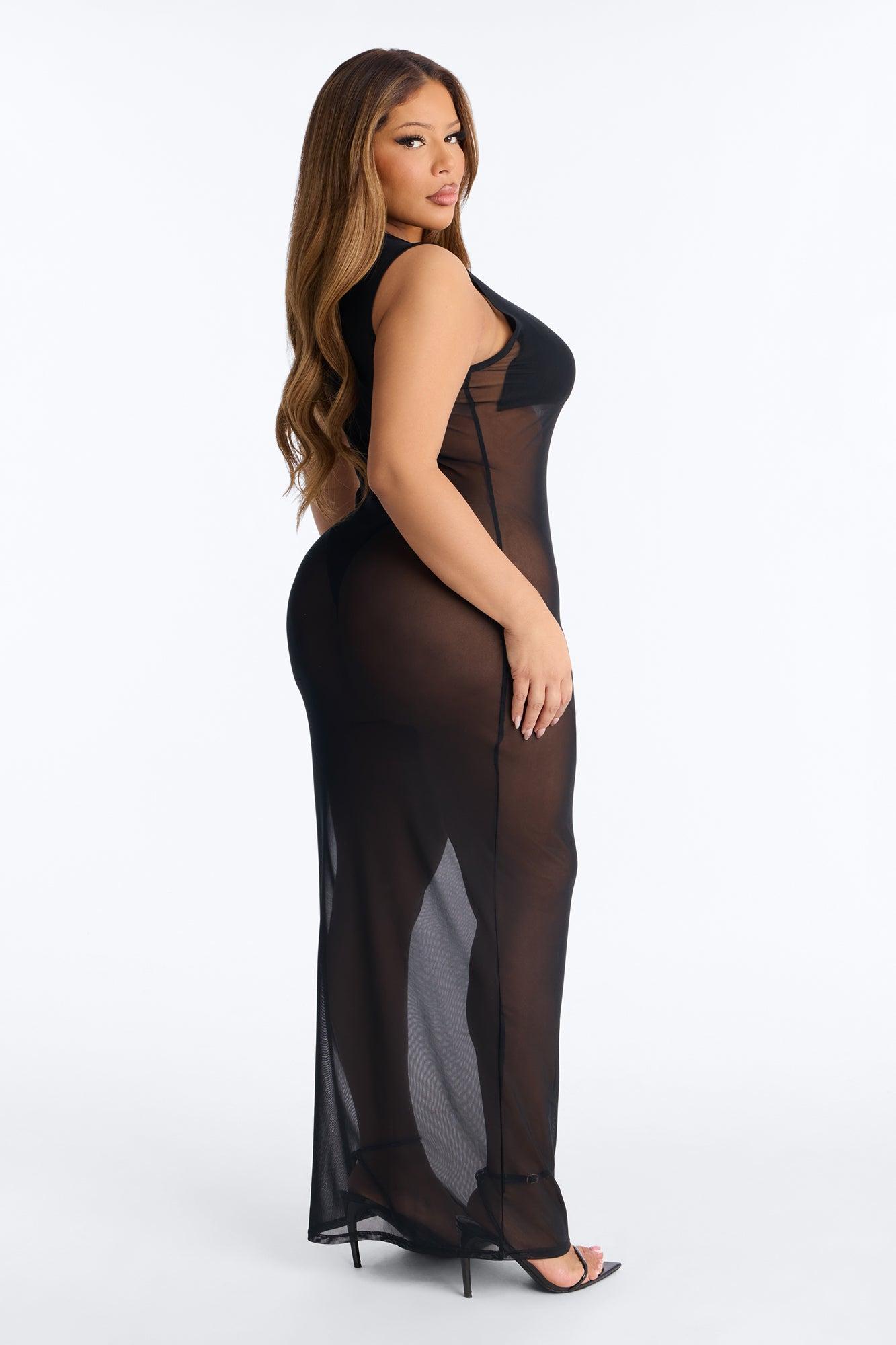 Barely There High Neck Mesh Maxi Dress - Black Female Product Image