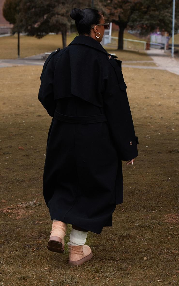 Plus Black Oversized Double Breasted Military Trim Coat Product Image