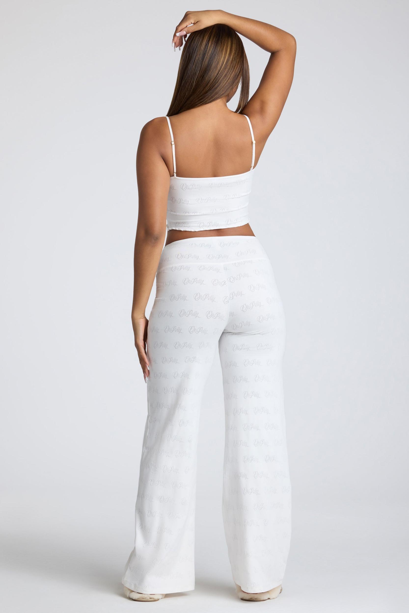 Mid Rise Straight Leg Pointelle Trousers in White Product Image