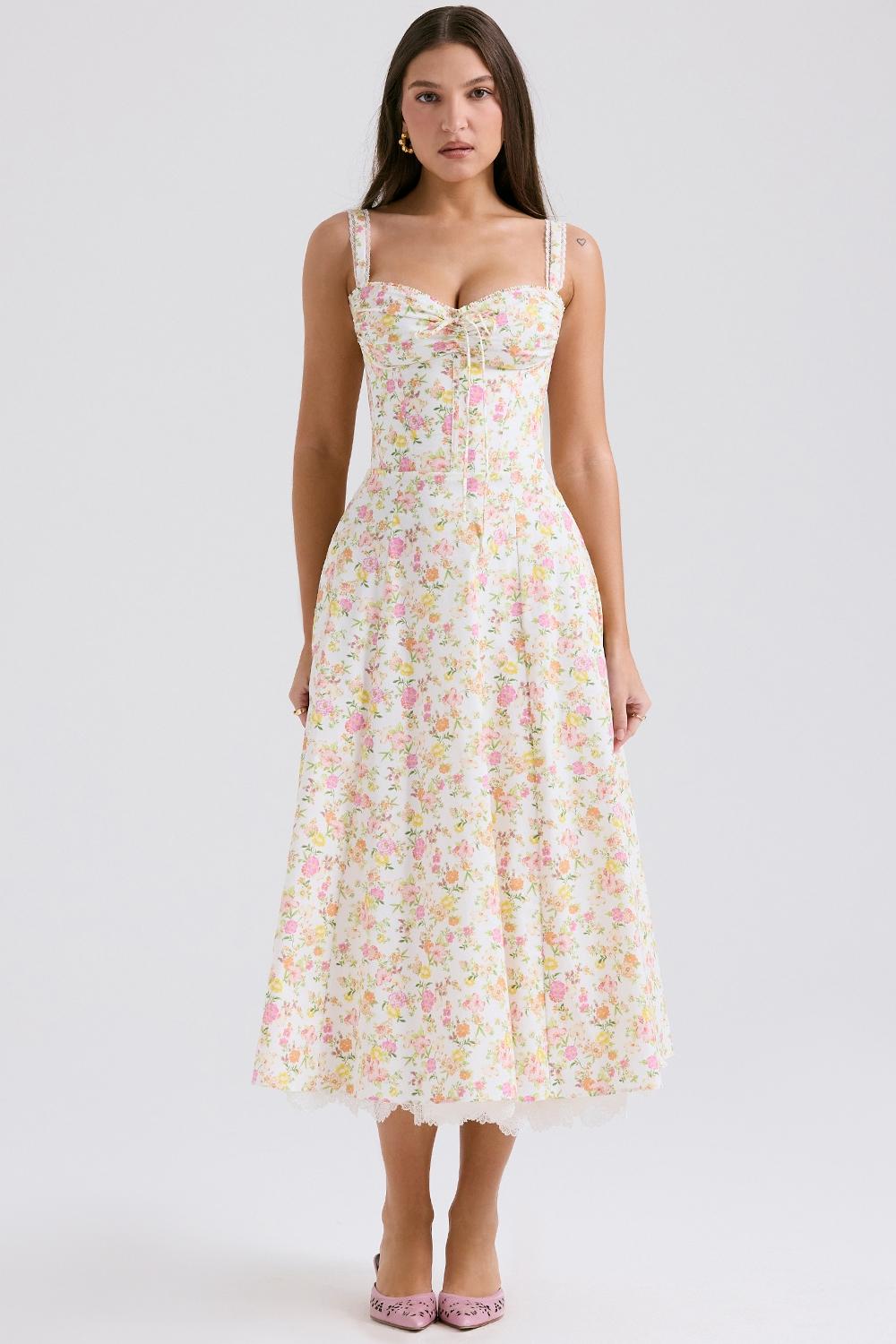 Rosalee  ivory meadow print cotton bustier sundress Product Image