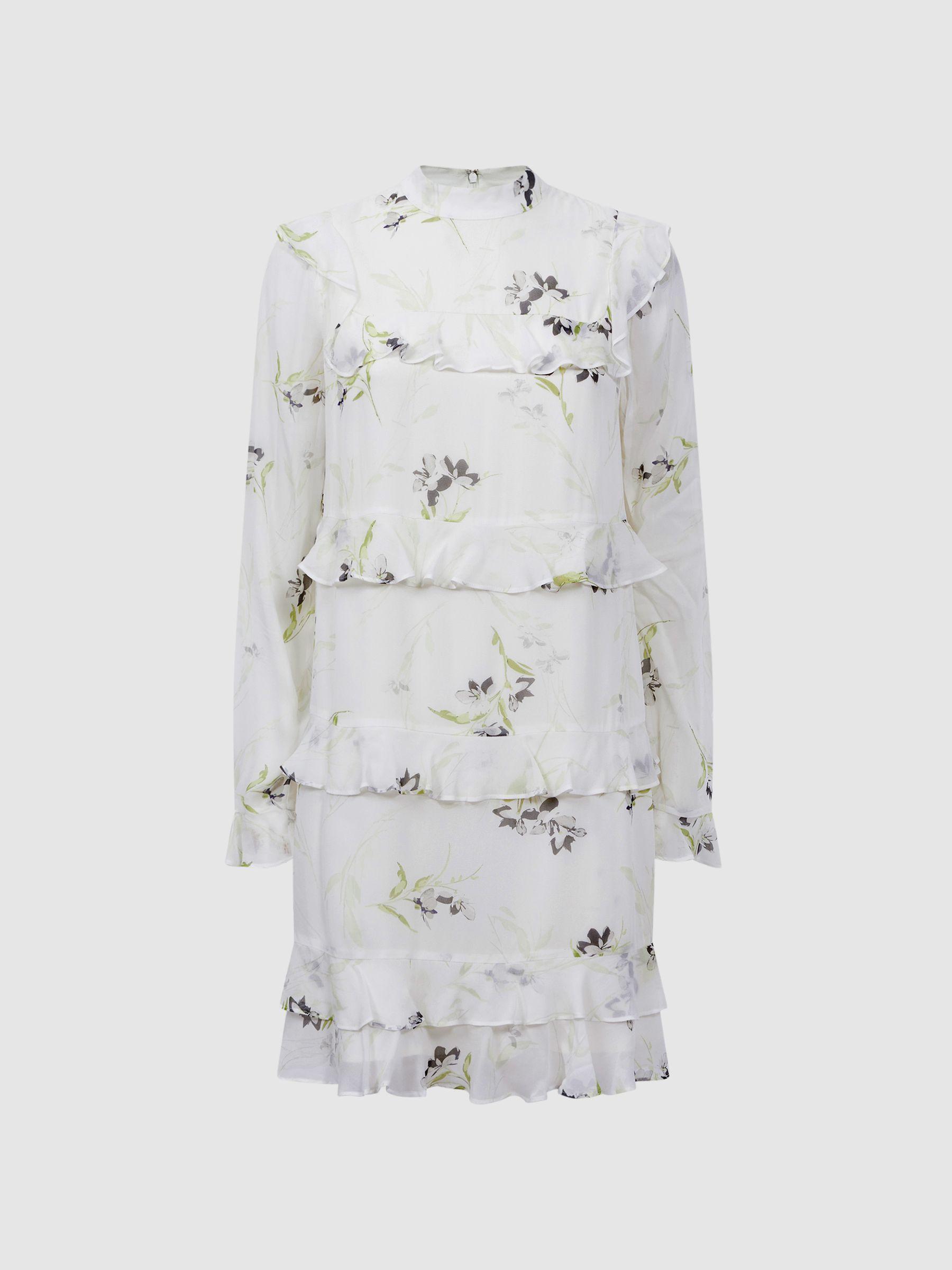 Florere Floral Tiered Mini Dress in Ivory Product Image