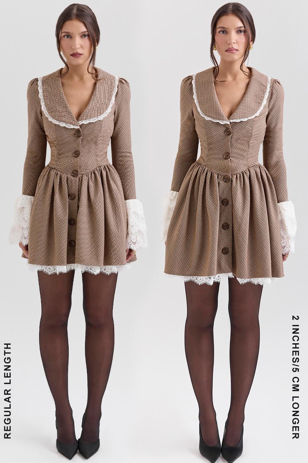 Sable  brown puppytooth check mini dress - sale Product Image