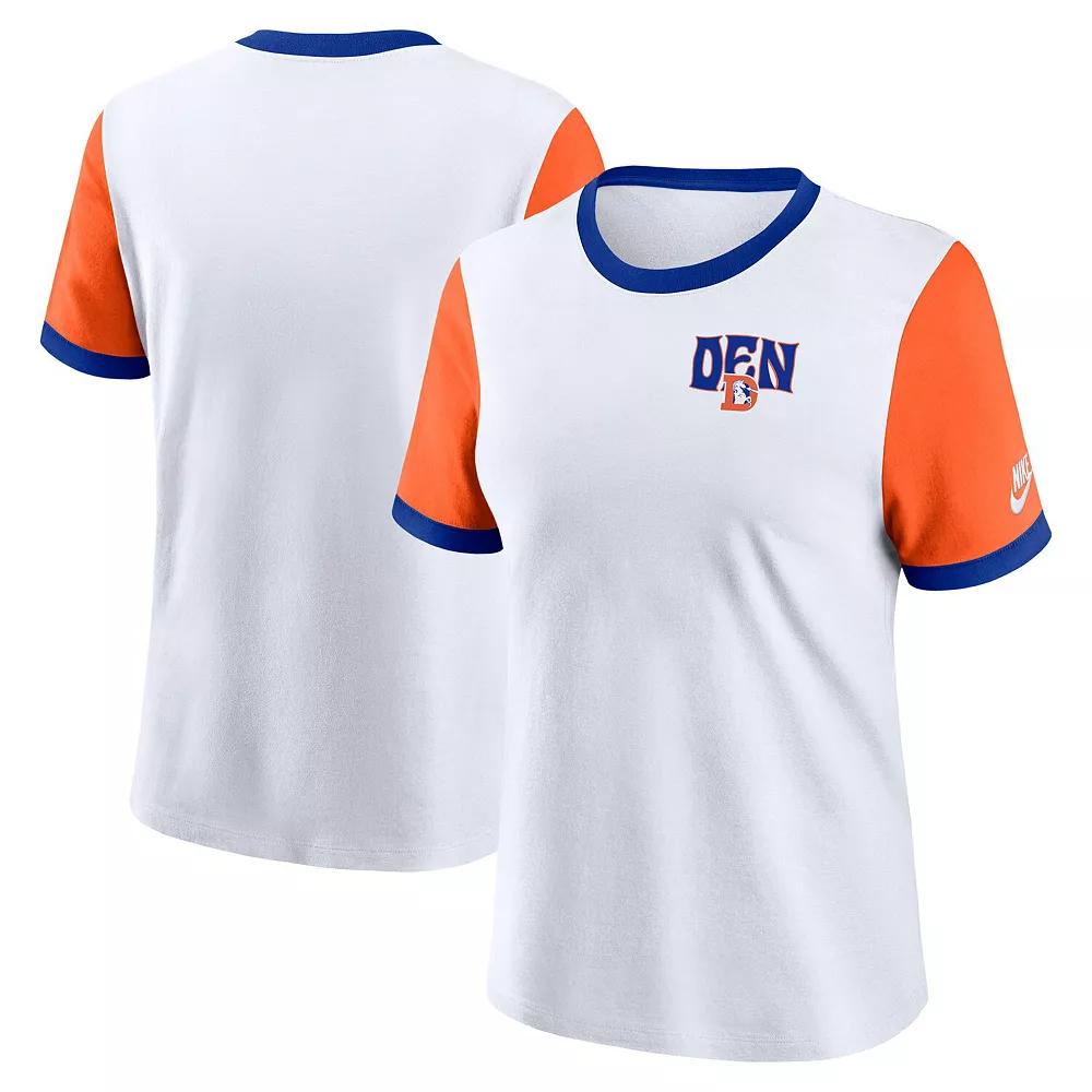 Women's Nike White/Orange Denver Broncos Rewind Ringer T-Shirt,  Product Image