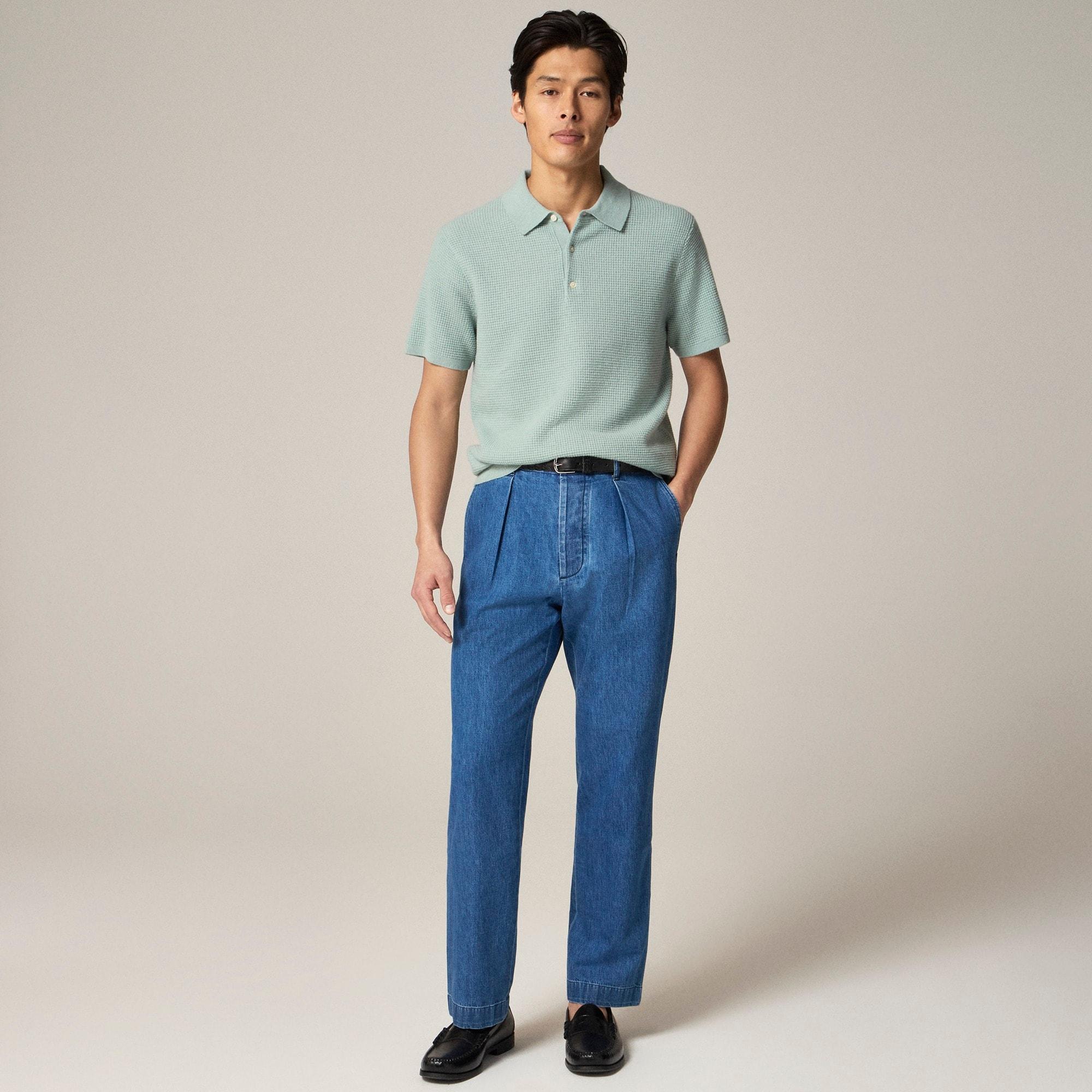 Short-sleeve cashmere waffle sweater-polo Product Image