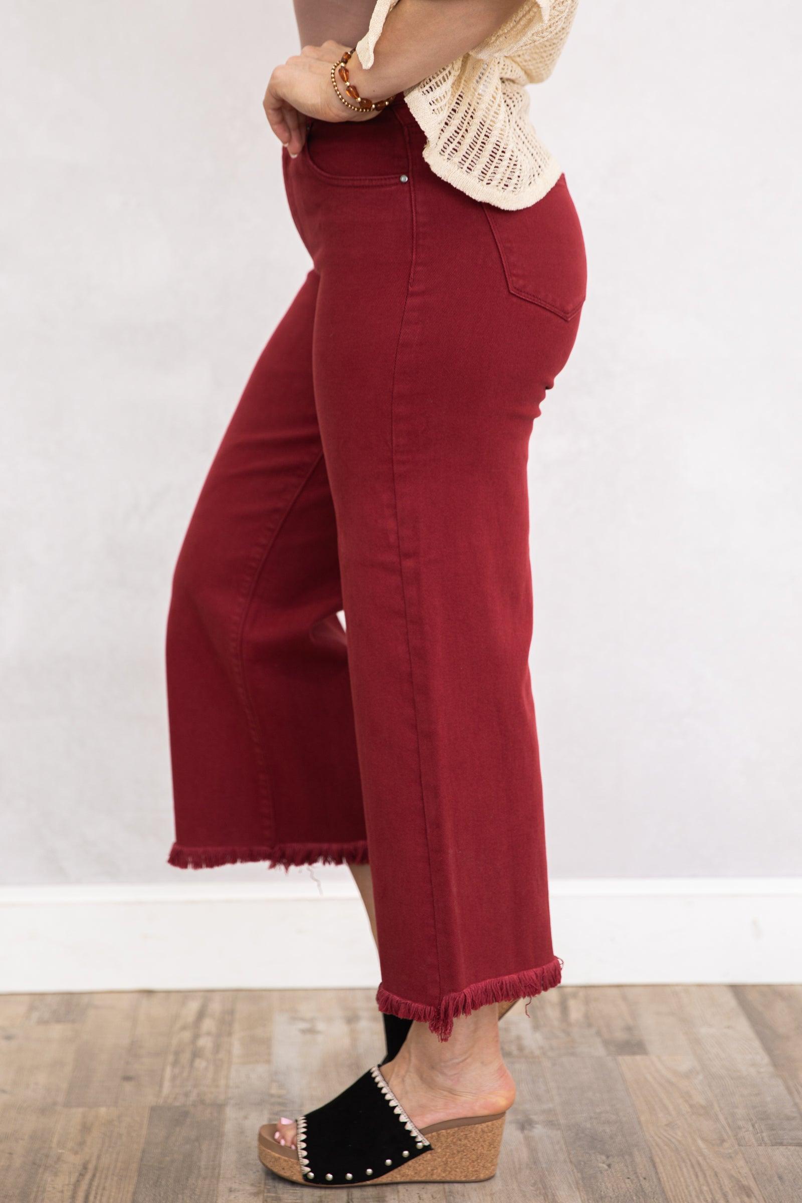 Risen Wine Wide Leg Tummy Control Jeans Product Image