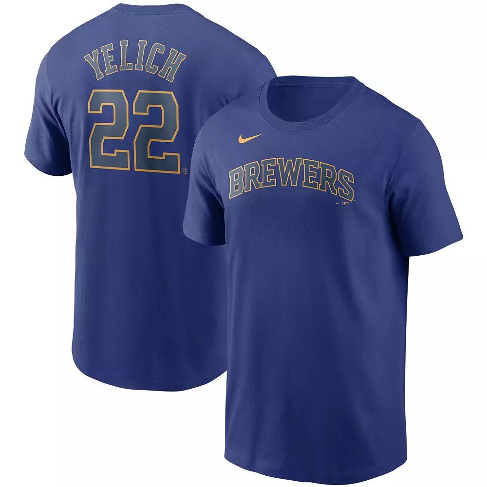 Men's Nike Christian Yelich Royal Milwaukee Brewers Name & Number T-Shirt,  Product Image
