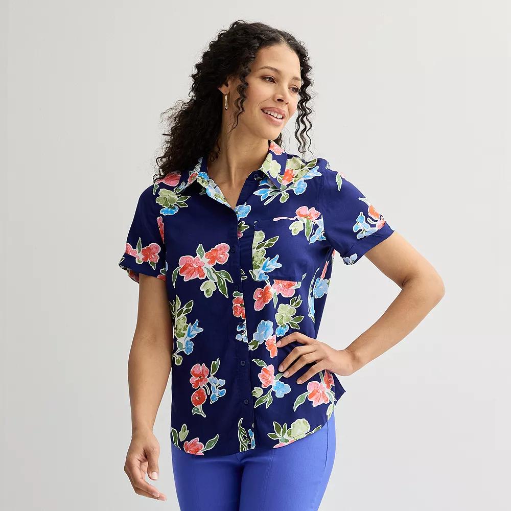 Women's Croft & Barrow® Camp Shirt, Size: Medium, Blue Floral Wash Product Image