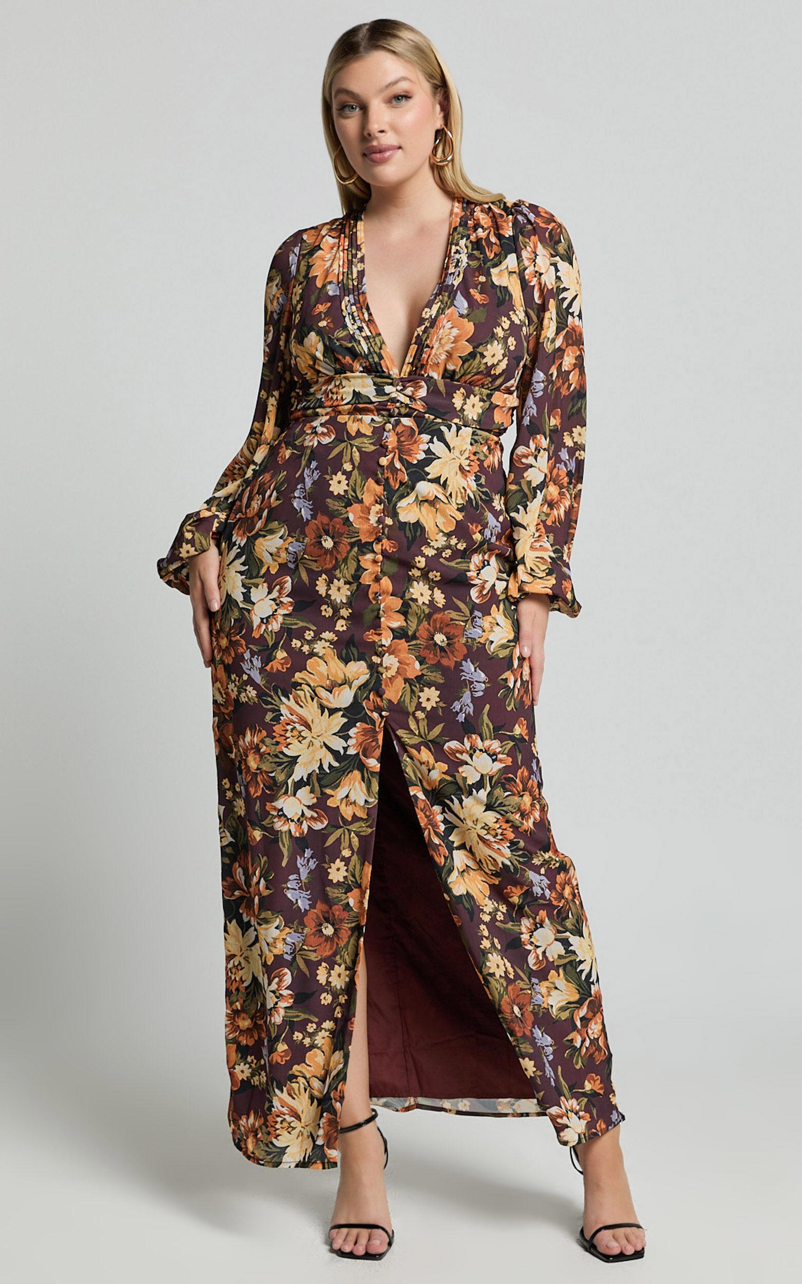 Lorelei Maxi Dress - V Neck Balloon Sleeve Dress in Indulgent Bloom Product Image
