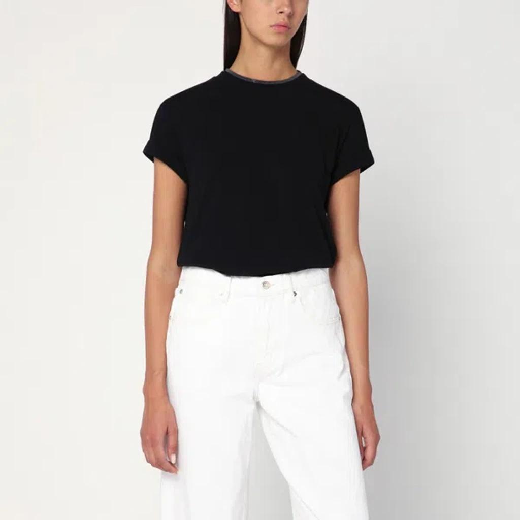 BRUNELLO CUCINELLI Women Stretch Cotton Jersey T-shirt With Precious Faux-layering In Black Product Image