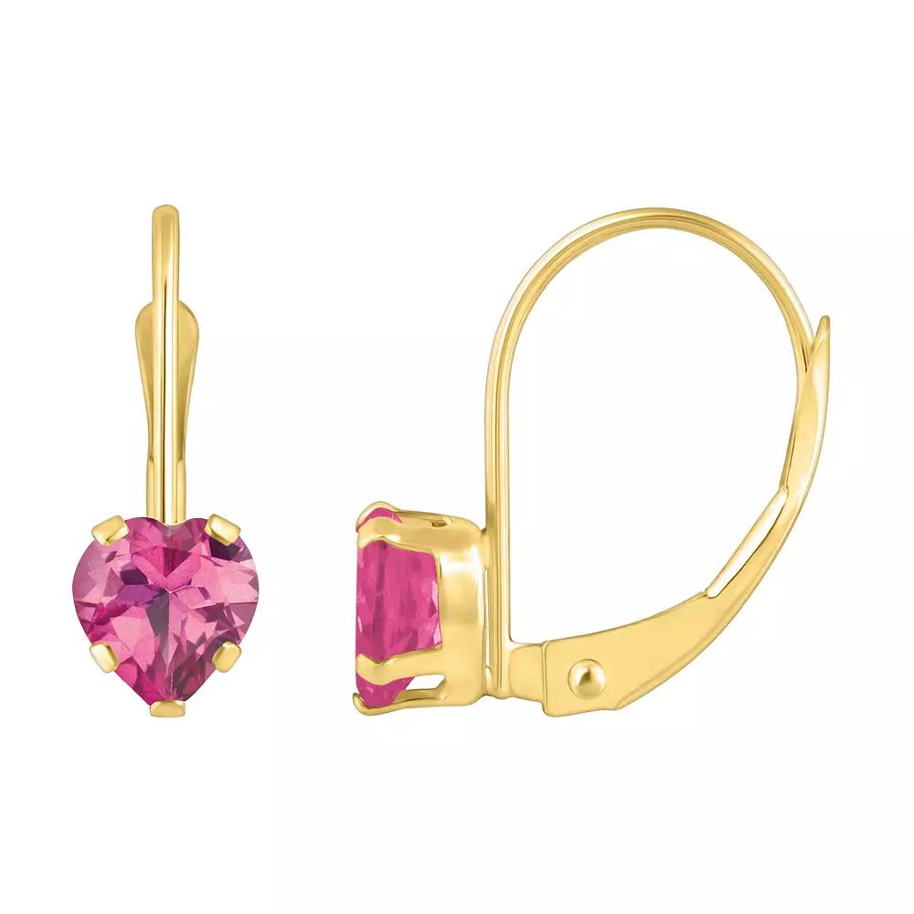 Celebration Gems 10k Gold Heart Shape Pink Topaz Leverback Earrings, Women's, 10k White Gold Product Image