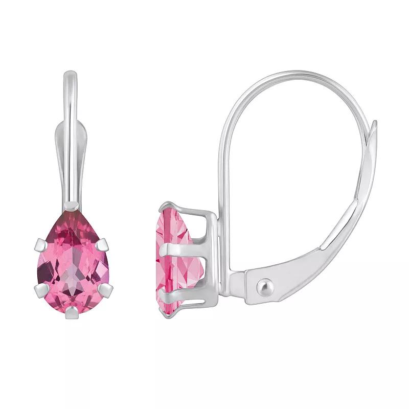 Celebration Gems 10k Gold Pear Shape Pink Topaz Leverback Earrings, Women's, 10k White Gold Product Image