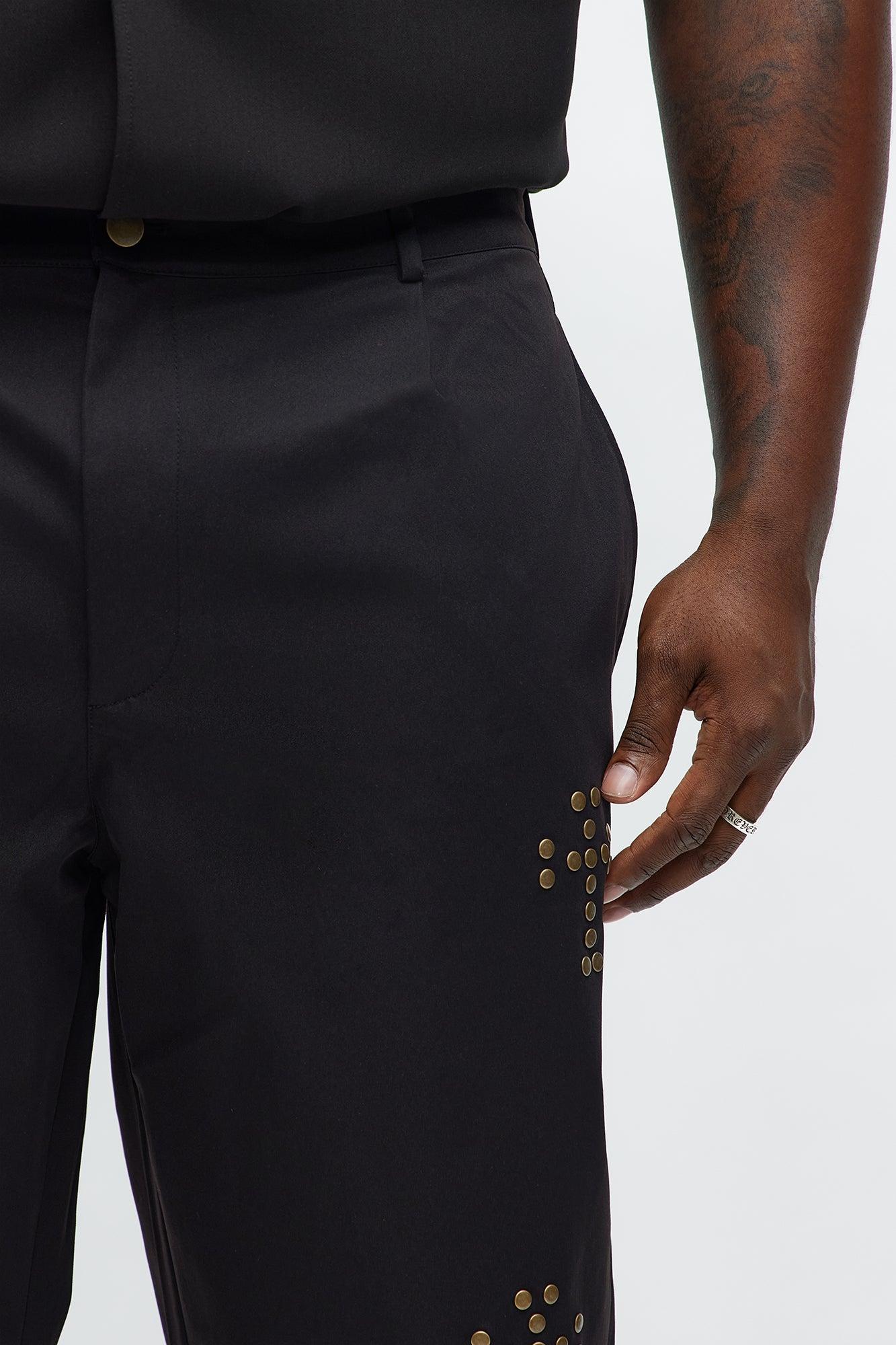 Straight Cross Me Studded Pants - Black Male Product Image
