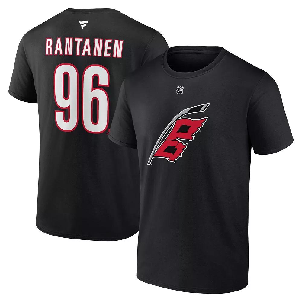 Men's Fanatics Mikko Rantanen Black Carolina Hurricanes Authentic Stack Name & Number T-Shirt, Size: Medium Product Image