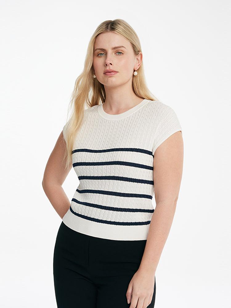 Acetate Knitted Striped Pullover Women Knit Top Product Image