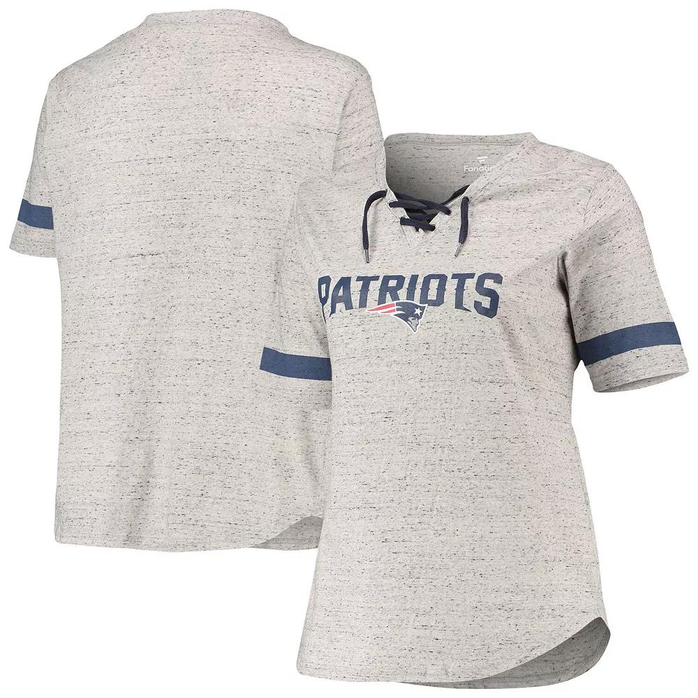 Women's Heathered Gray New England Patriots Plus Size Lace-Up V-Neck T-Shirt, Size: 2XL, Grey Product Image