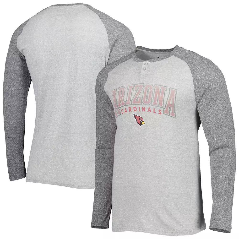 Men's Concepts Sport Heather Gray Arizona Cardinals Ledger Raglan Long Sleeve Henley T-Shirt,  Product Image