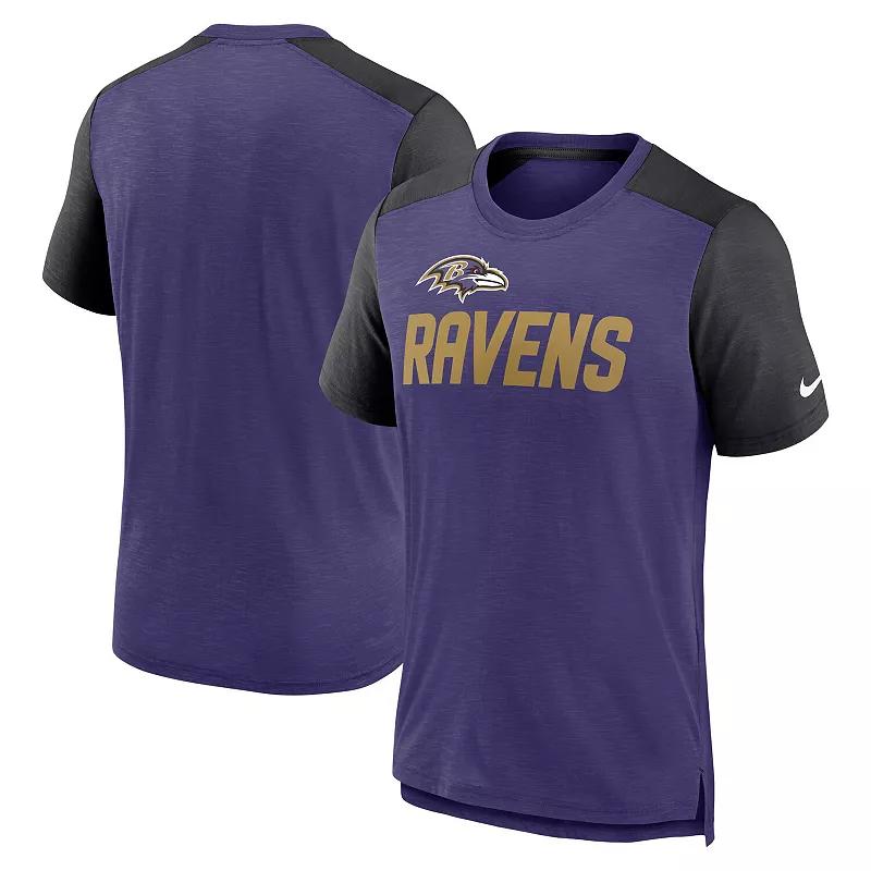 Men's Nike Heathered Purple/Heathered Black Baltimore Ravens Color Block Team Name T-Shirt,  Product Image