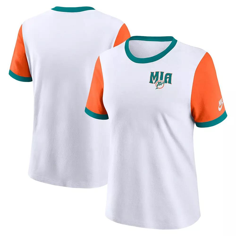 Women's Nike White/Orange Miami Dolphins Rewind Ringer T-Shirt,  Product Image