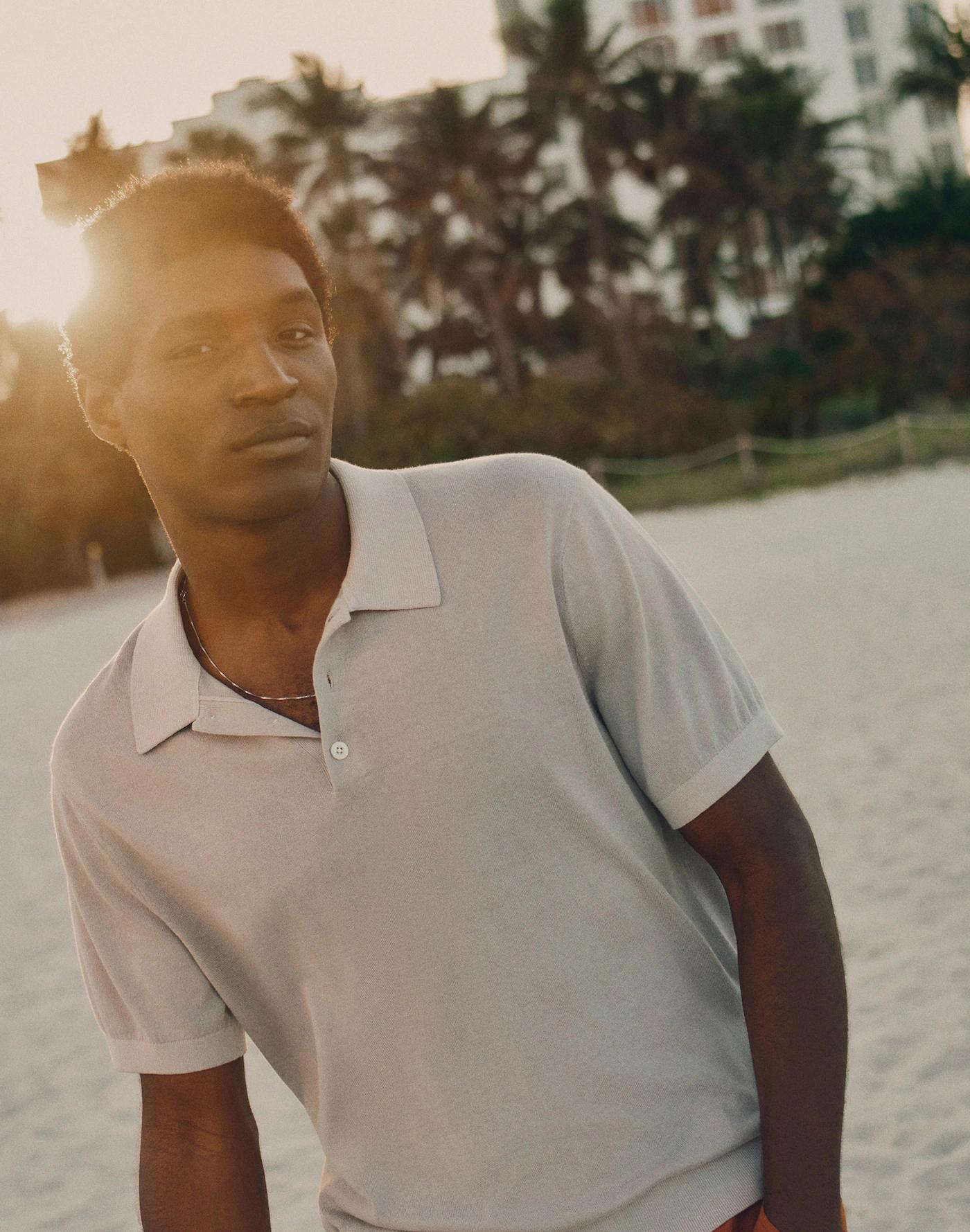 Three-Button Sweater Polo Shirt Product Image