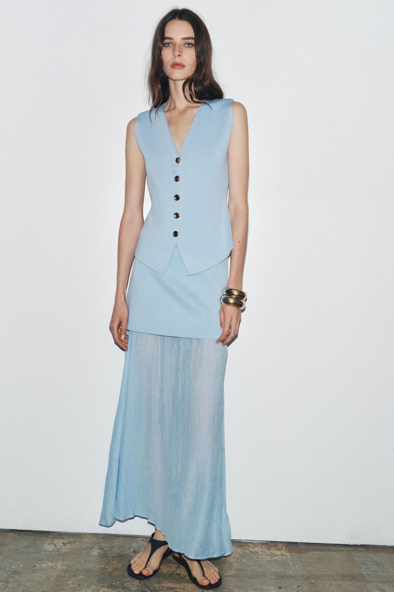 MIXED PLEATED KNIT SKIRT Product Image