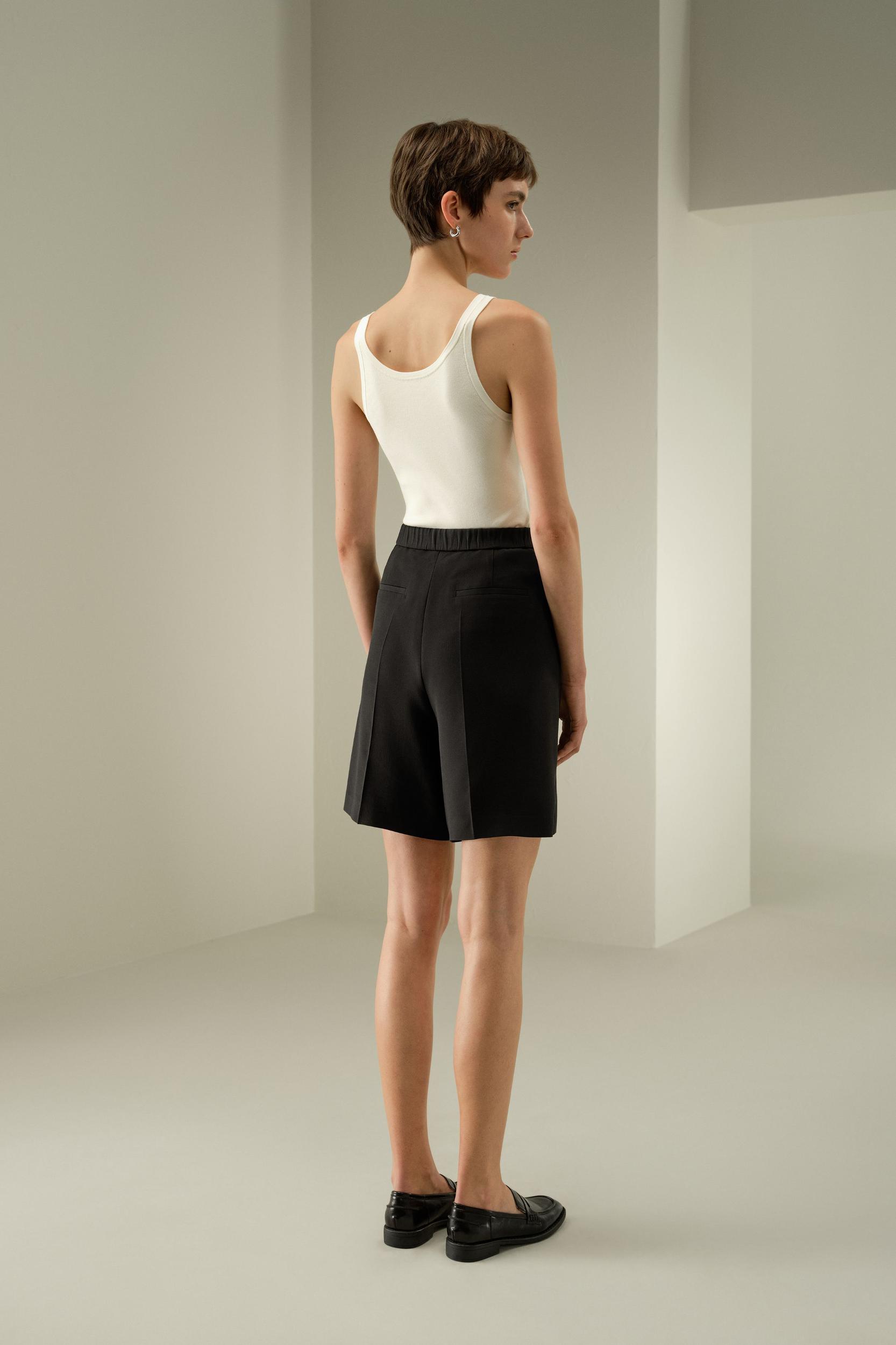 LILYSILK Womens Shorts - Black Wool-Silk Blend - Ultimate Luxury Laid-Back Fit Shorts 4 Product Image