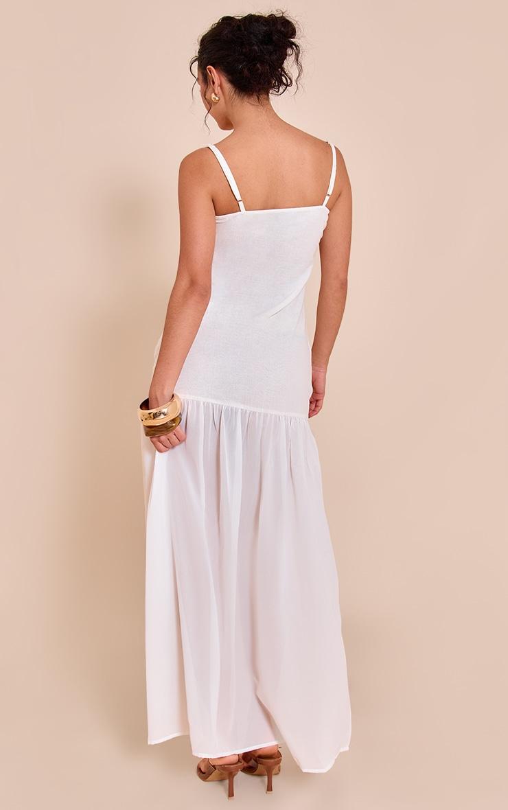 White Linen Look Strappy Dropped Waist Maxi Dress Product Image