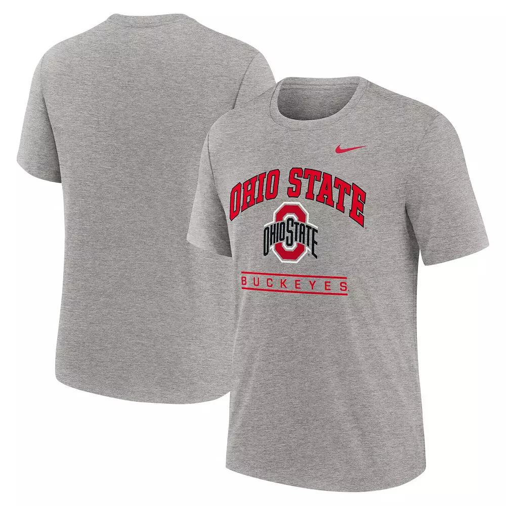 Men's Nike Heather Gray Ohio State Buckeyes Arch Over Logo Tri-Blend T-Shirt, Size: Medium, Grey Product Image