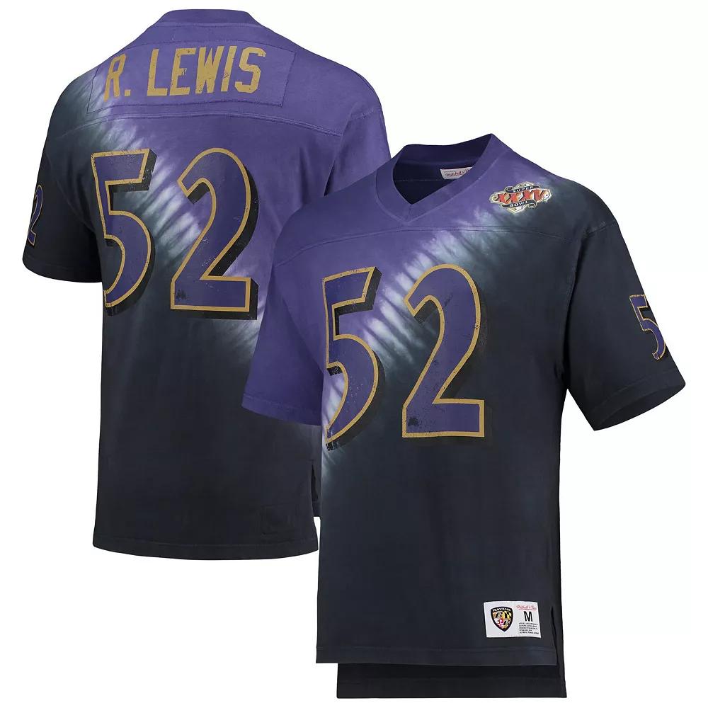 Men's Mitchell & Ness Ray Lewis Purple/Black Baltimore Ravens Retired Player Name & Number Diagonal Tie-Dye V-Neck T-Shirt, Size: Medium Product Image