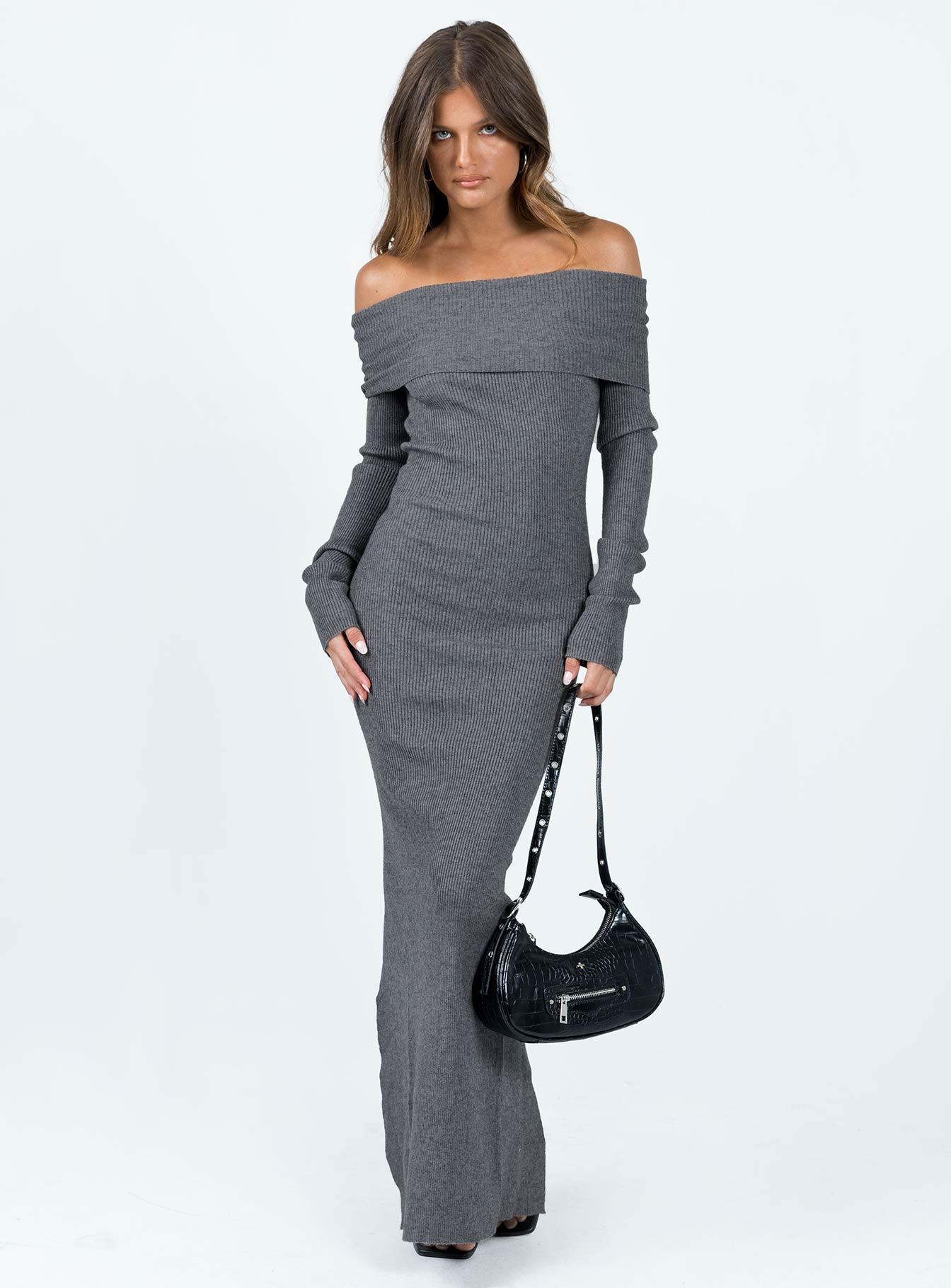 Phylis Off The Shoulder Maxi Dress Slate Product Image
